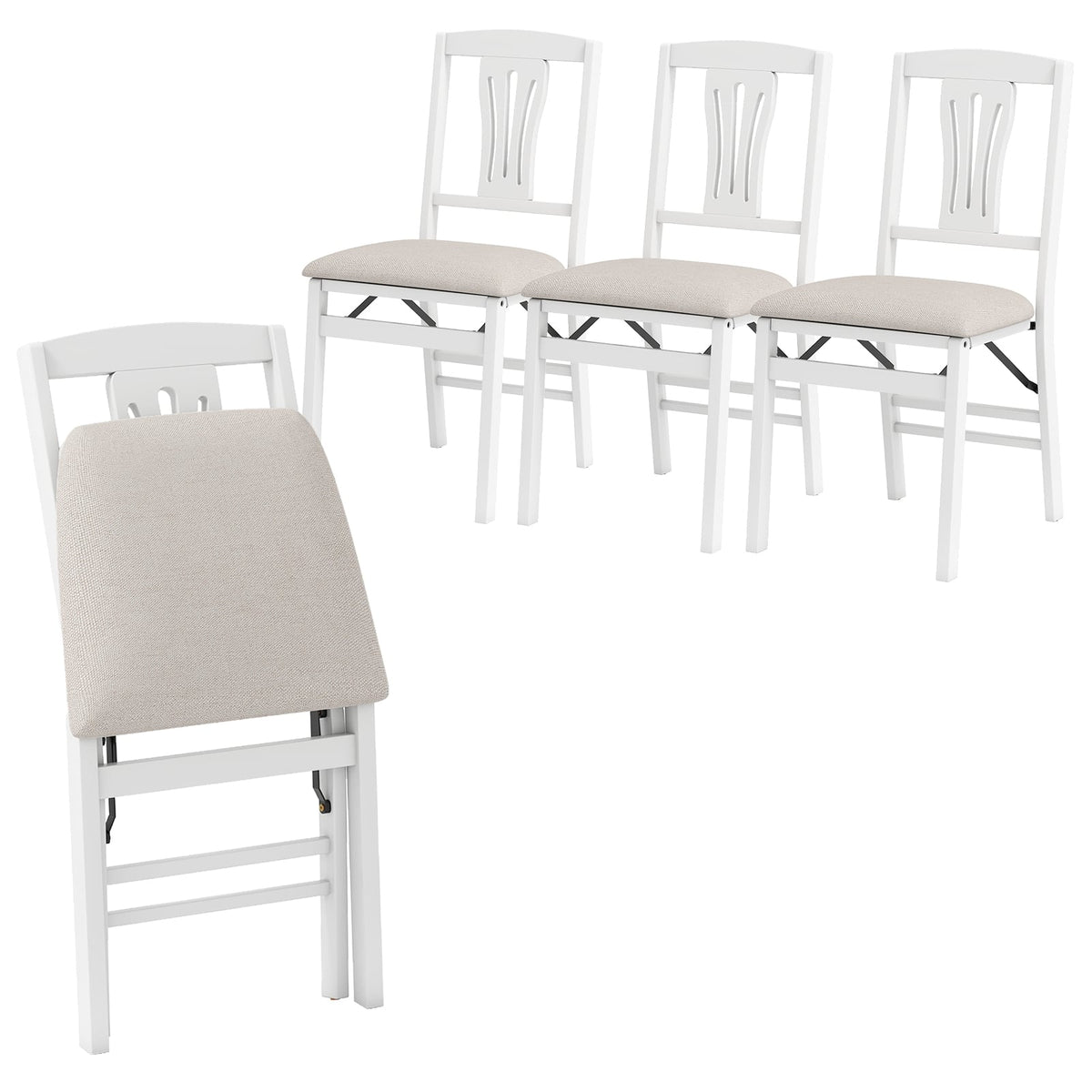 Folding Kitchen Chairs Set of 4 Upholstered Dining Chairs with Comfy Padded Seats-White-Dining Chairs-DECOROLALA