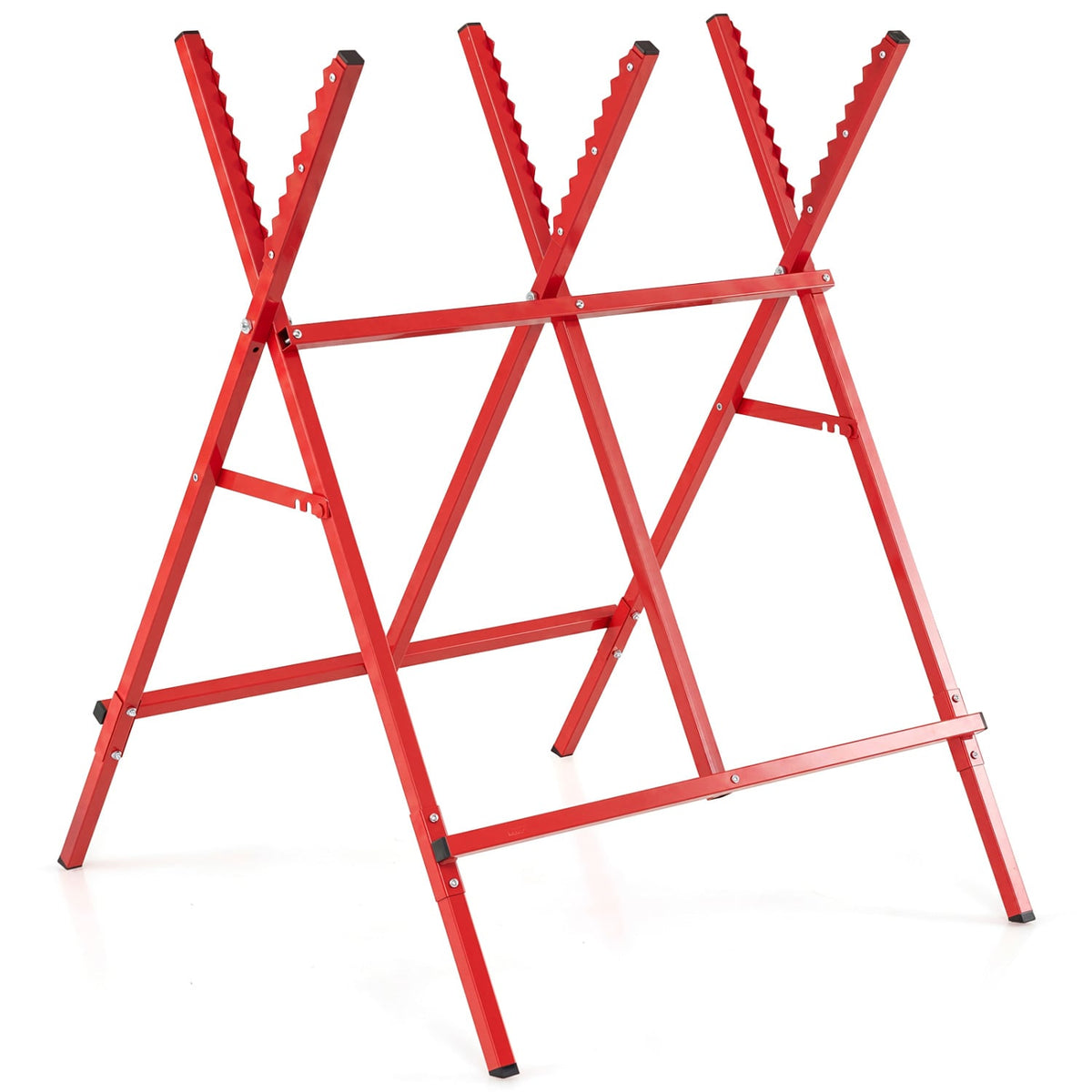 Folding Log Saw Horse with Anti-Slip Sawteeth and Non-Slip Foot Pads Heavy Duty-Red-Garages-DECOROLALA