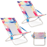 Folding Low Beach Chair Set of 2 Patio Sling Chairs with Padded Head Pillow-Pink-Outdoor Benches-DECOROLALA