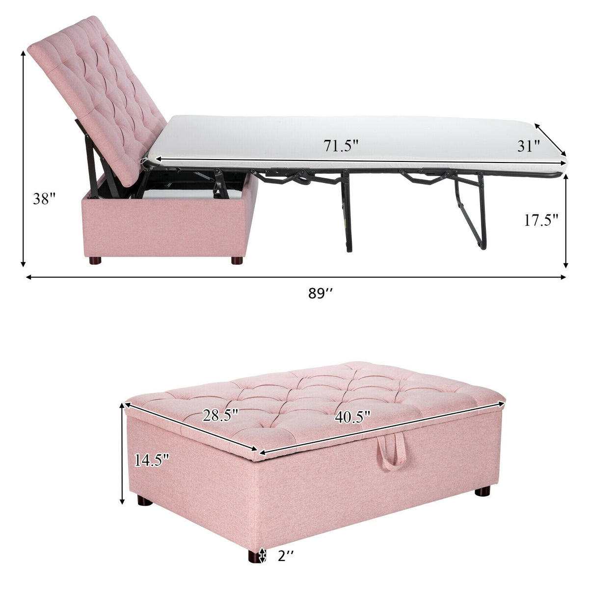 Folding Ottoman Sleeper Bed with Mattress for Guest Bed and Office Nap-Folding Beds-DECOROLALA