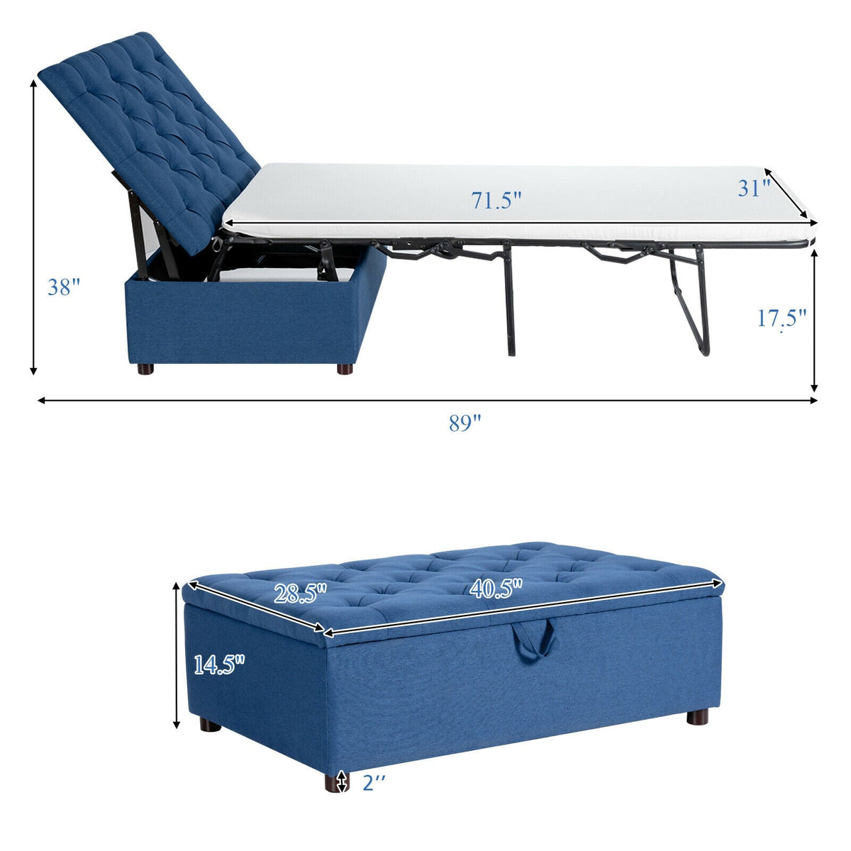 Folding Ottoman Sleeper Bed with Mattress for Guest Bed and Office Nap-Folding Beds-DECOROLALA