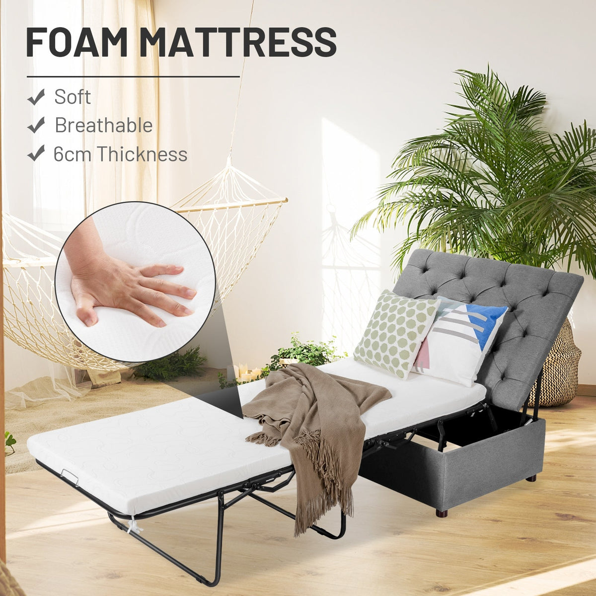 Folding Ottoman Sleeper Bed with Mattress for Guest Bed and Office Nap-Folding Beds-DECOROLALA