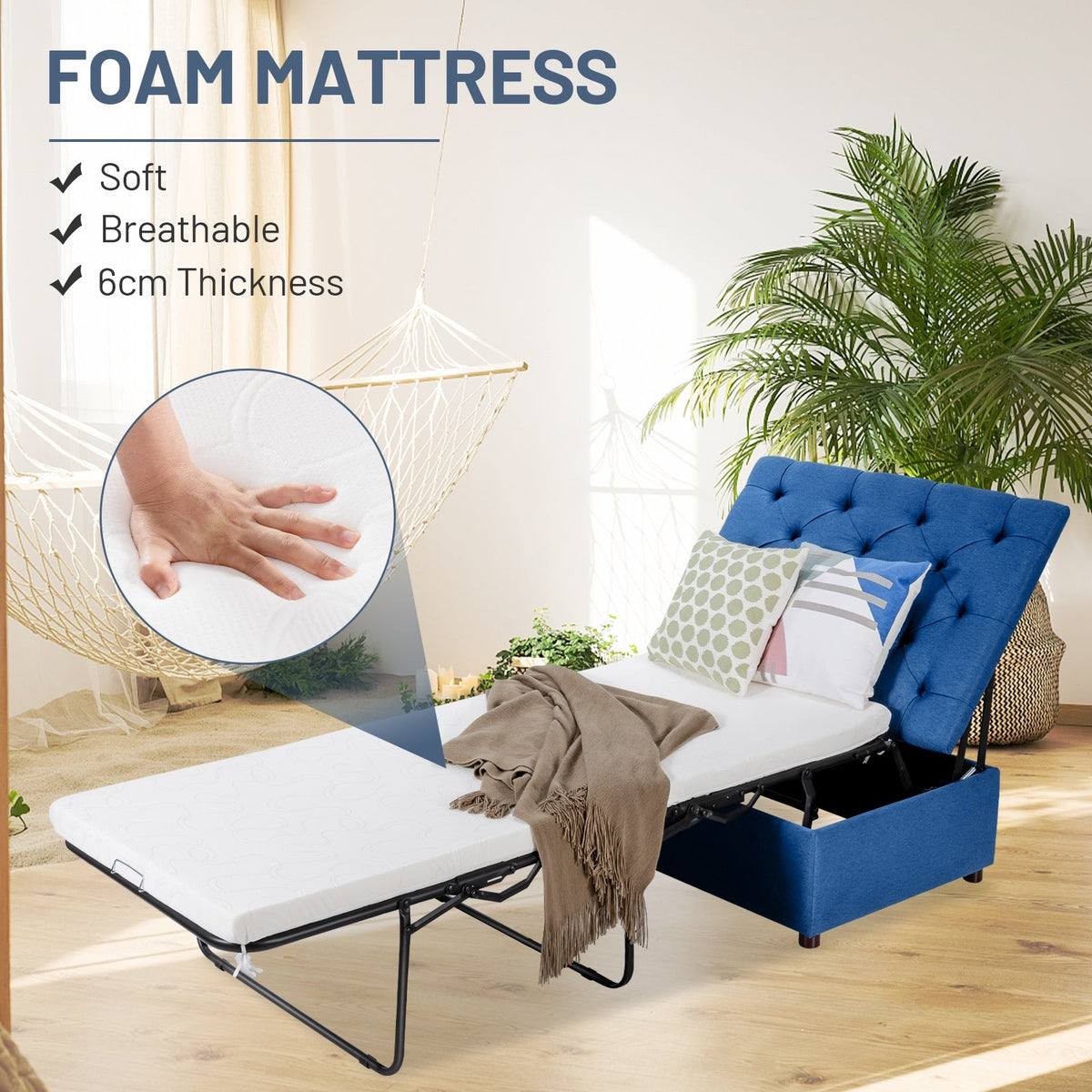 Folding Ottoman Sleeper Bed with Mattress for Guest Bed and Office Nap-Folding Beds-DECOROLALA