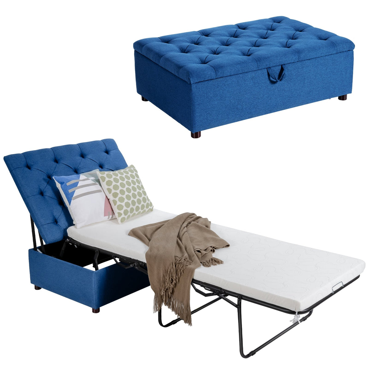 Folding Ottoman Sleeper Bed with Mattress for Guest Bed and Office Nap-Folding Beds-DECOROLALA