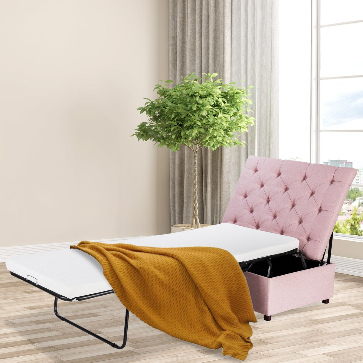 Folding Ottoman Sleeper Bed with Mattress for Guest Bed and Office Nap-Folding Beds-DECOROLALA