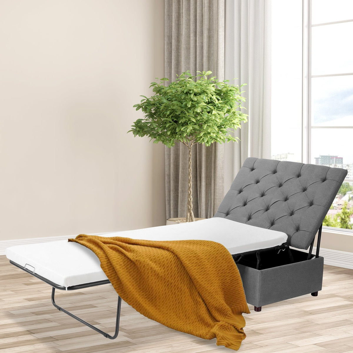 Folding Ottoman Sleeper Bed with Mattress for Guest Bed and Office Nap-Folding Beds-DECOROLALA