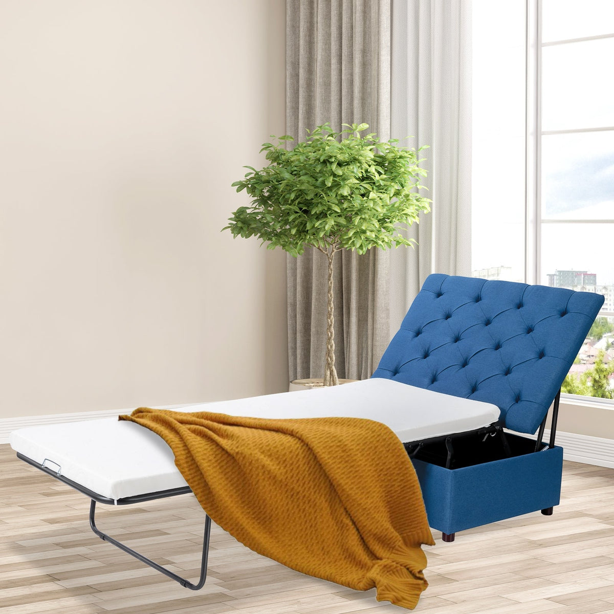 Folding Ottoman Sleeper Bed with Mattress for Guest Bed and Office Nap-Folding Beds-DECOROLALA