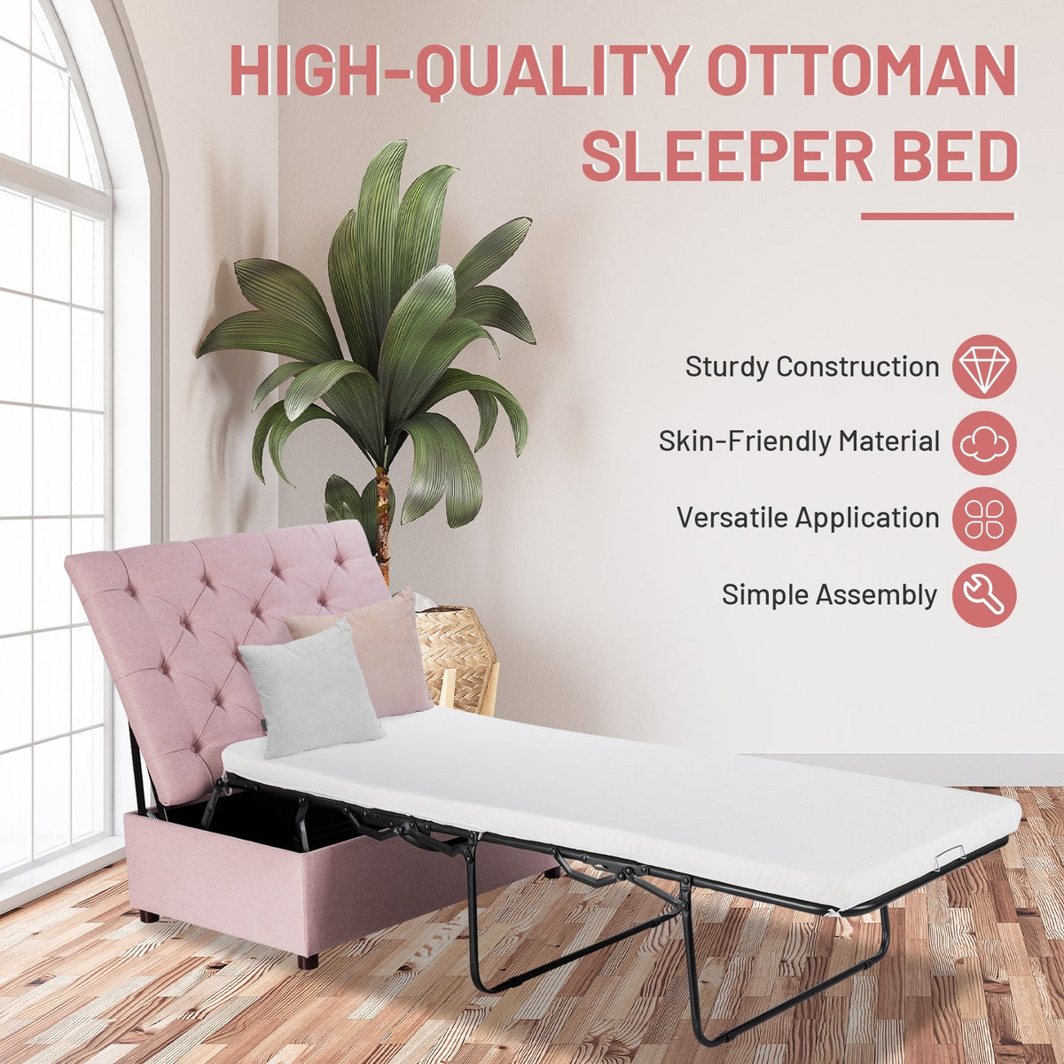 Folding Ottoman Sleeper Bed with Mattress for Guest Bed and Office Nap-Folding Beds-DECOROLALA
