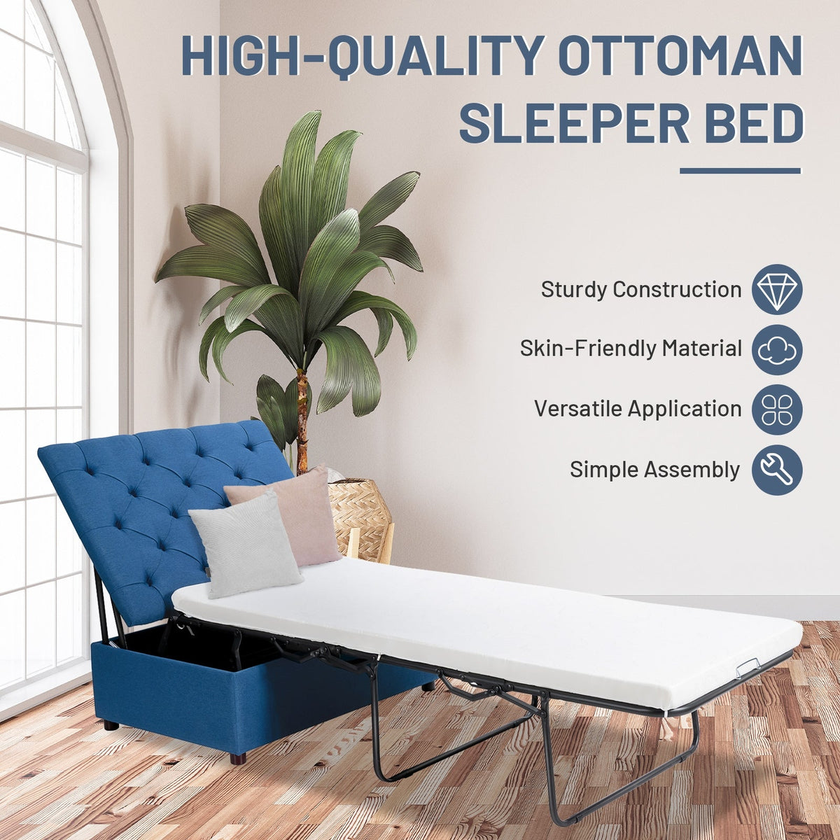 Folding Ottoman Sleeper Bed with Mattress for Guest Bed and Office Nap-Folding Beds-DECOROLALA