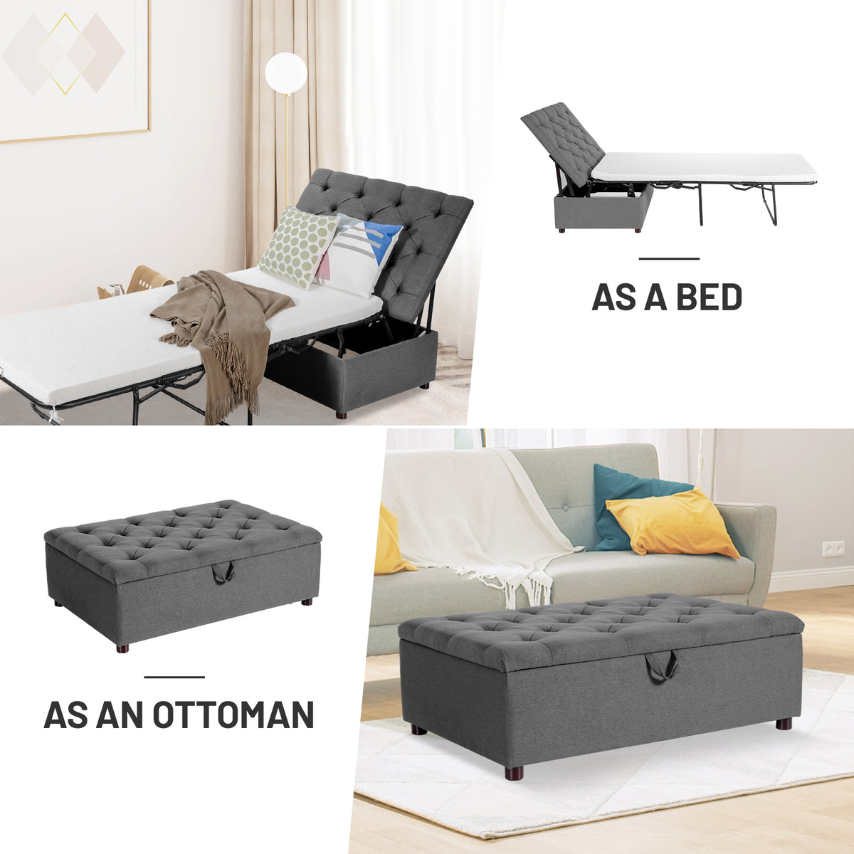 Folding Ottoman Sleeper Bed with Mattress for Guest Bed and Office Nap-Gray-Folding Beds-DECOROLALA