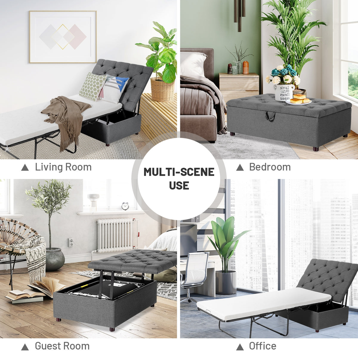 Folding Ottoman Sleeper Bed with Mattress for Guest Bed and Office Nap-Gray-Folding Beds-DECOROLALA