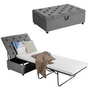 Folding Ottoman Sleeper Bed with Mattress for Guest Bed and Office Nap-Gray-Folding Beds-DECOROLALA
