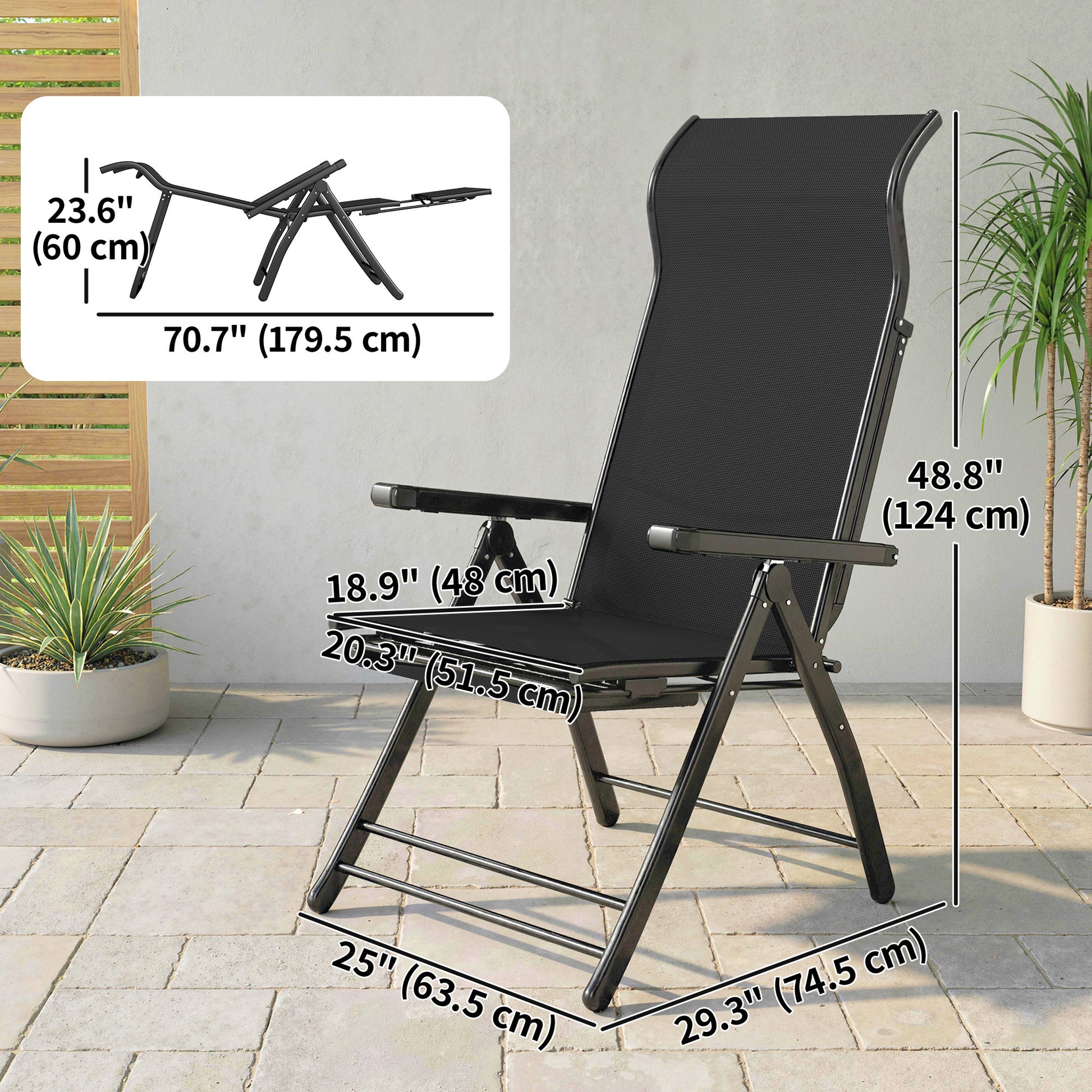 Folding Patio Chairs Set of 2 - Black 5-Position-DECOROLALA