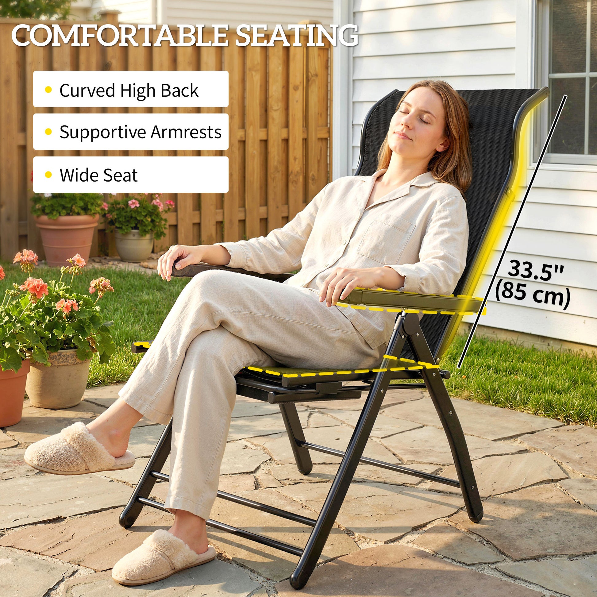 Folding Patio Chairs Set of 2 - Black 5-Position-DECOROLALA