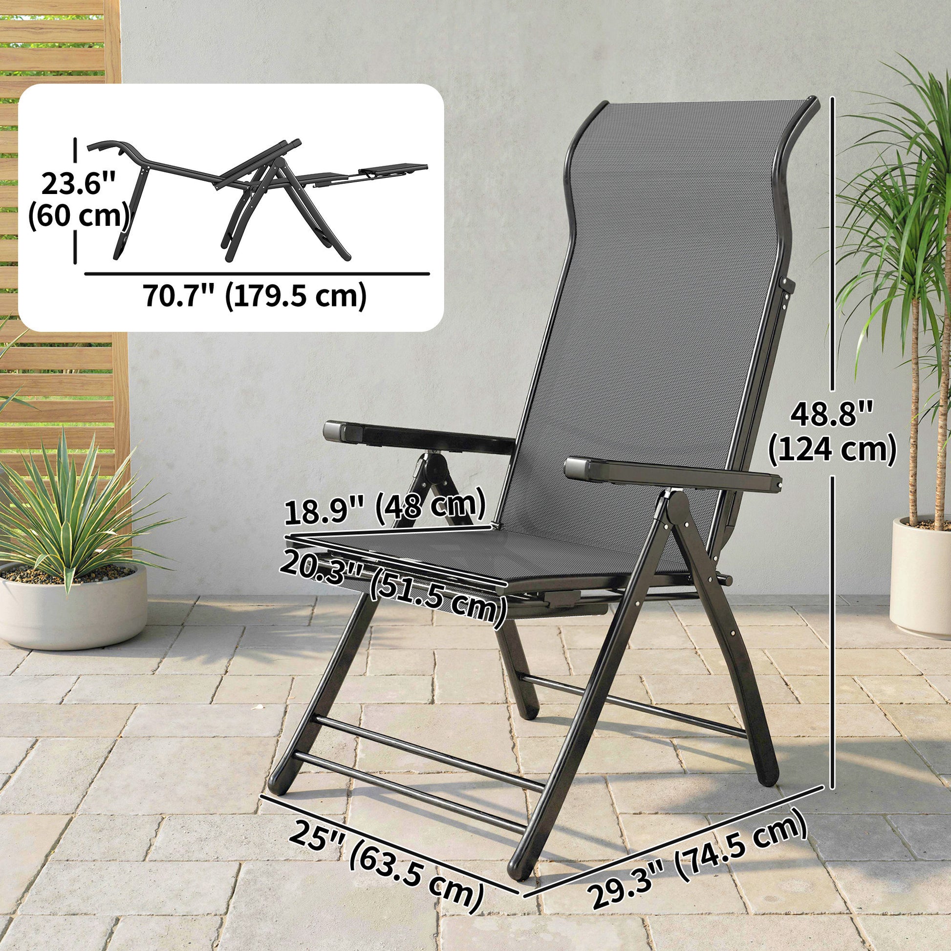 Folding Patio Chairs Set of 2 - Dark Grey-DECOROLALA