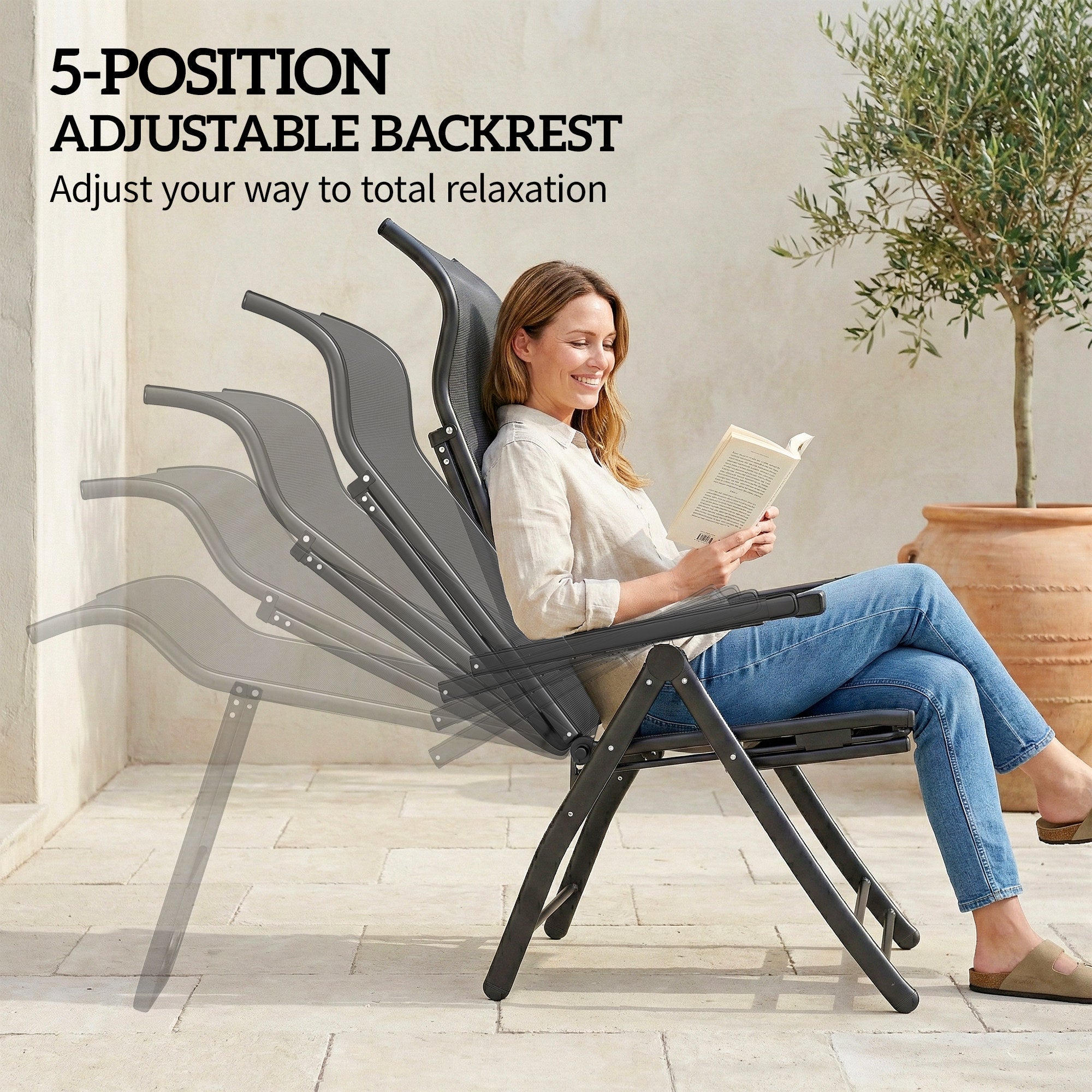 Folding Patio Chairs Set of 2 - Dark Grey-DECOROLALA