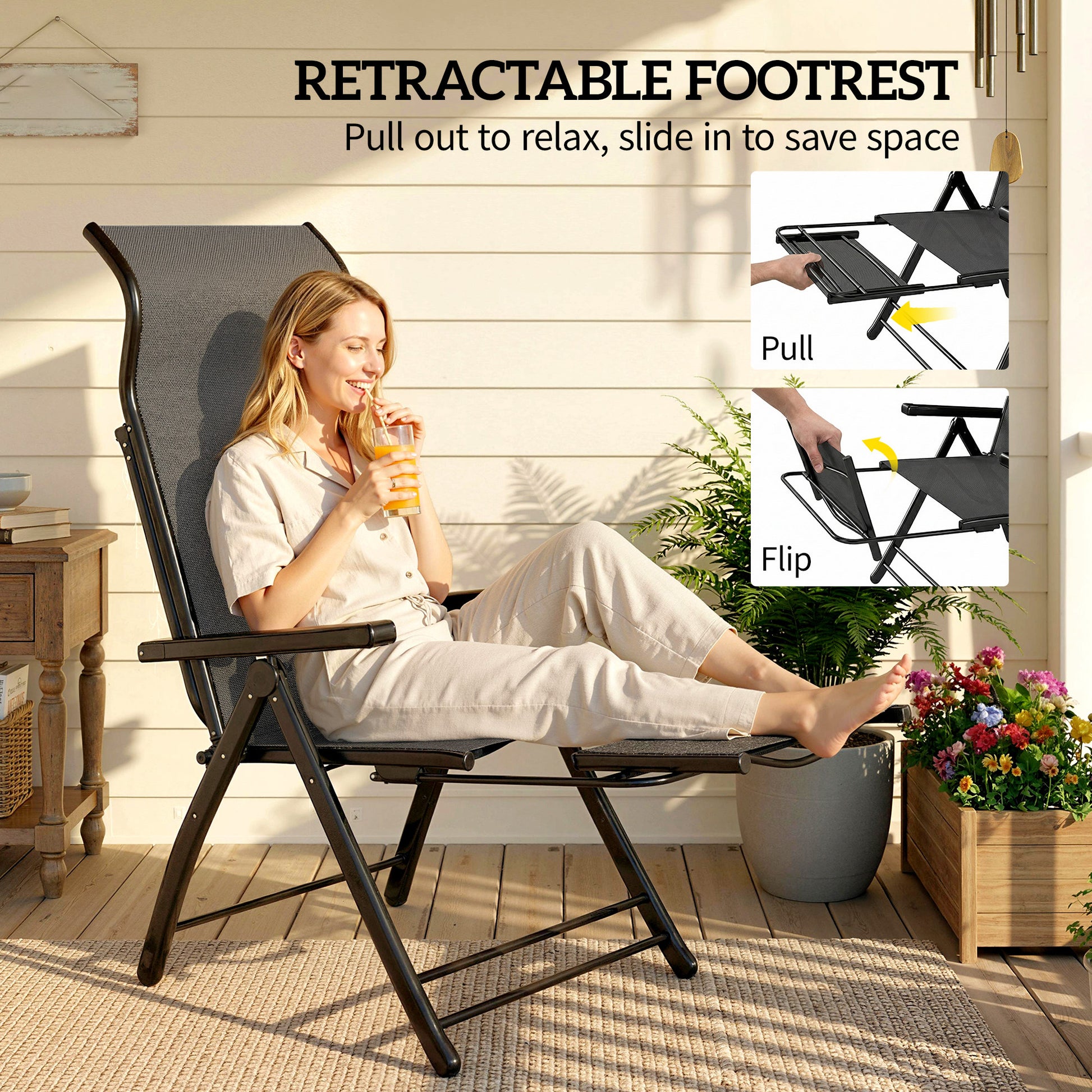 Folding Patio Chairs Set of 2 - Dark Grey-DECOROLALA