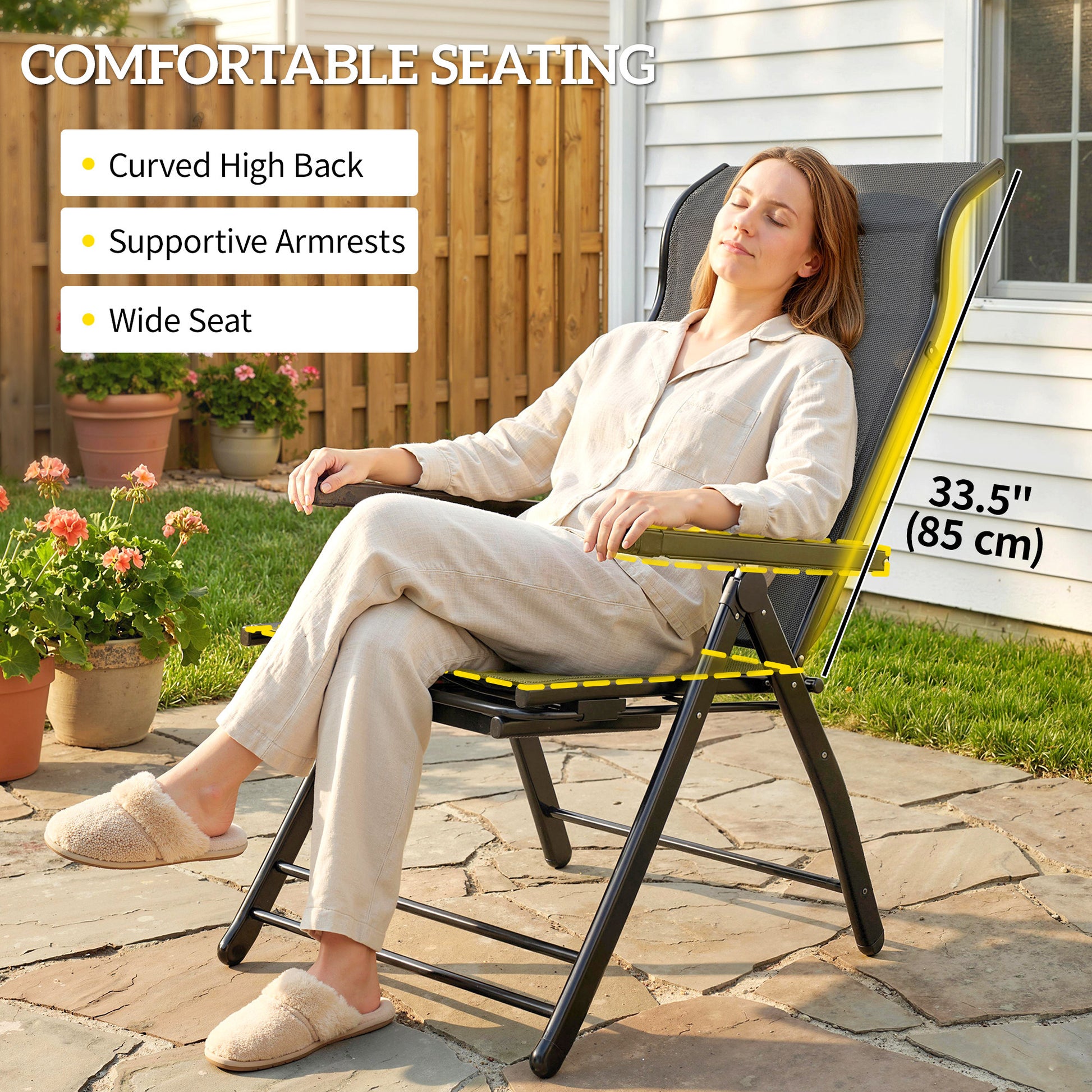 Folding Patio Chairs Set of 2 - Dark Grey-DECOROLALA
