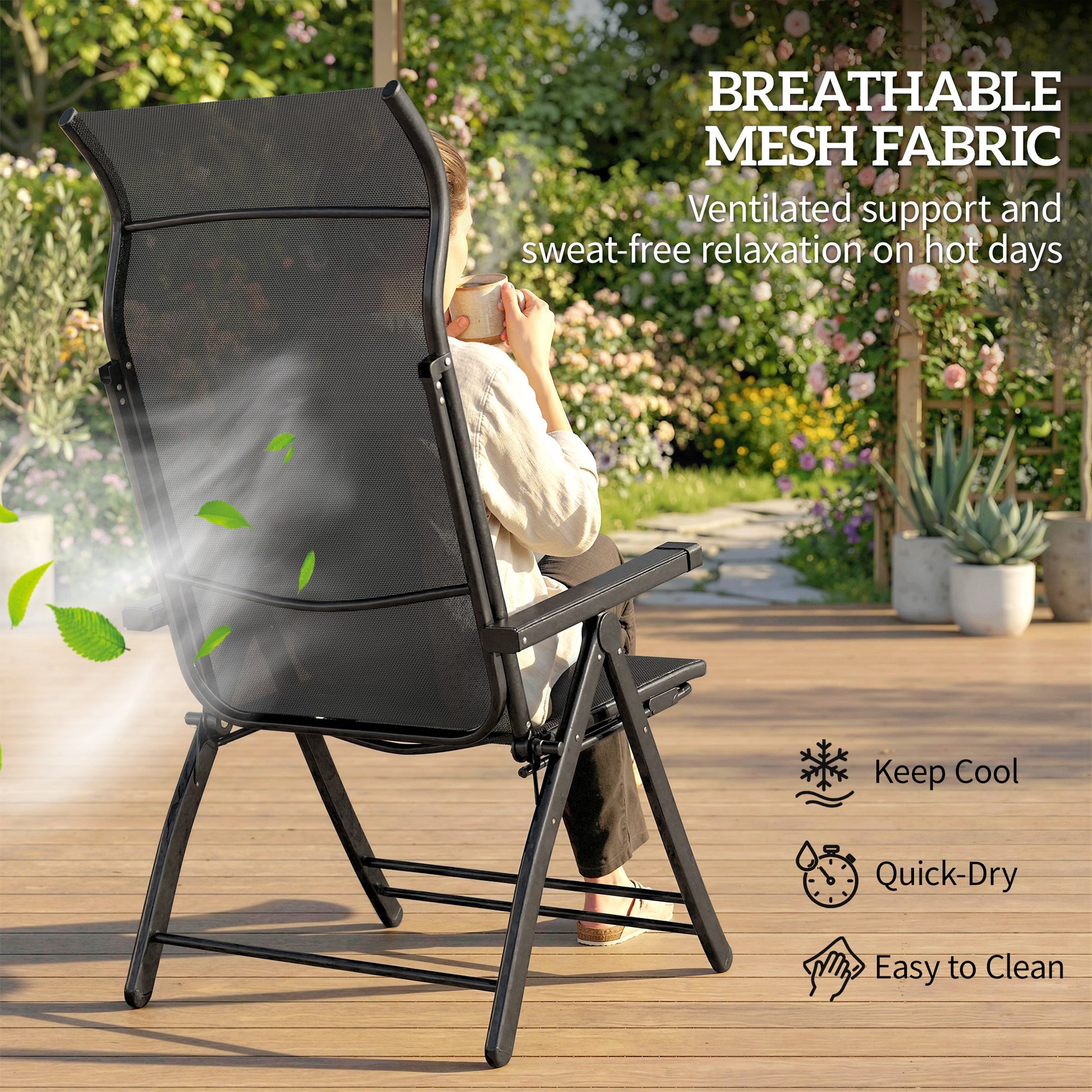Folding Patio Chairs Set of 2 - Dark Grey-DECOROLALA