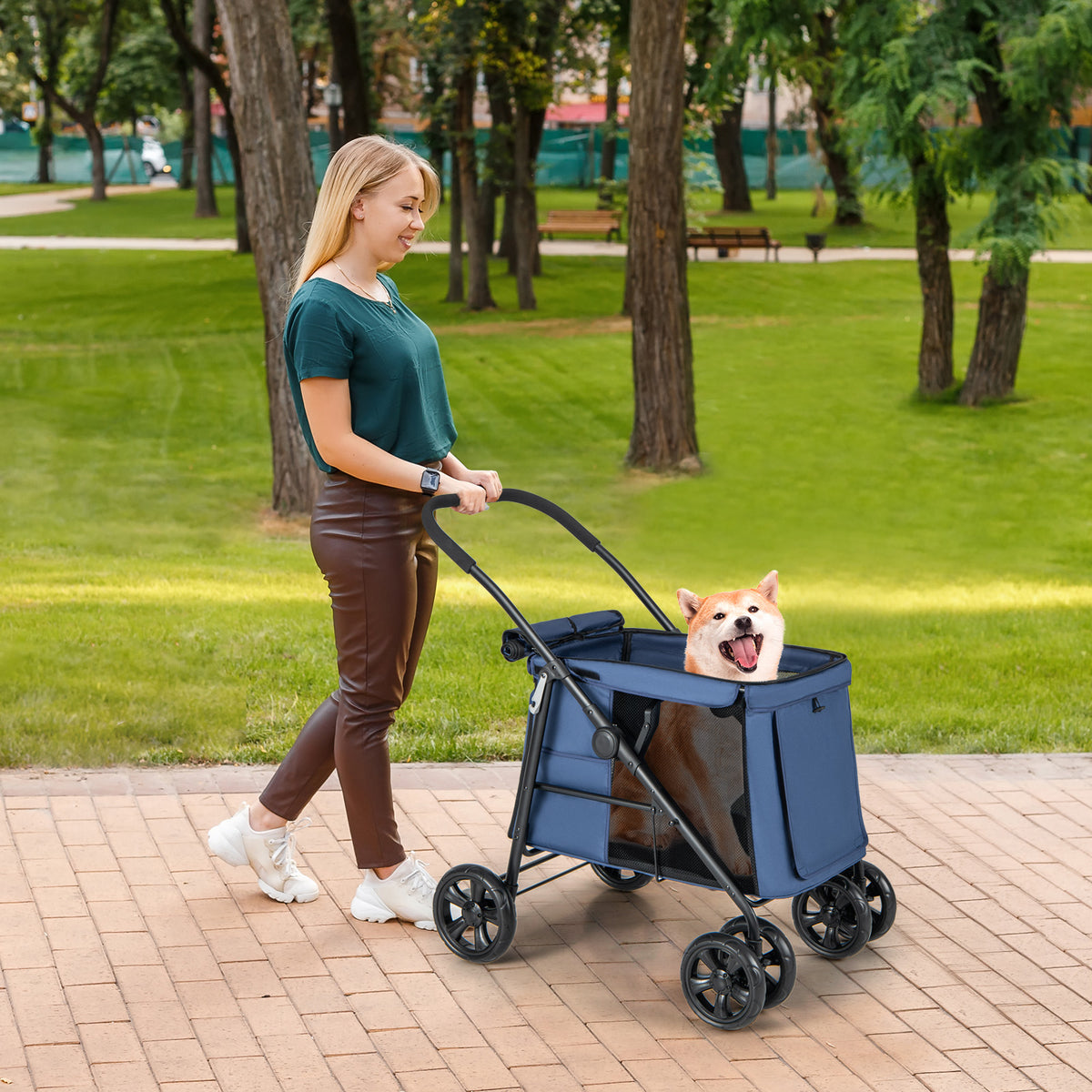 Folding Pet Stroller for Small and Medium Pets with Breathable Mesh andx One-Button Foldable-Gray-Dog Supplies-DECOROLALA
