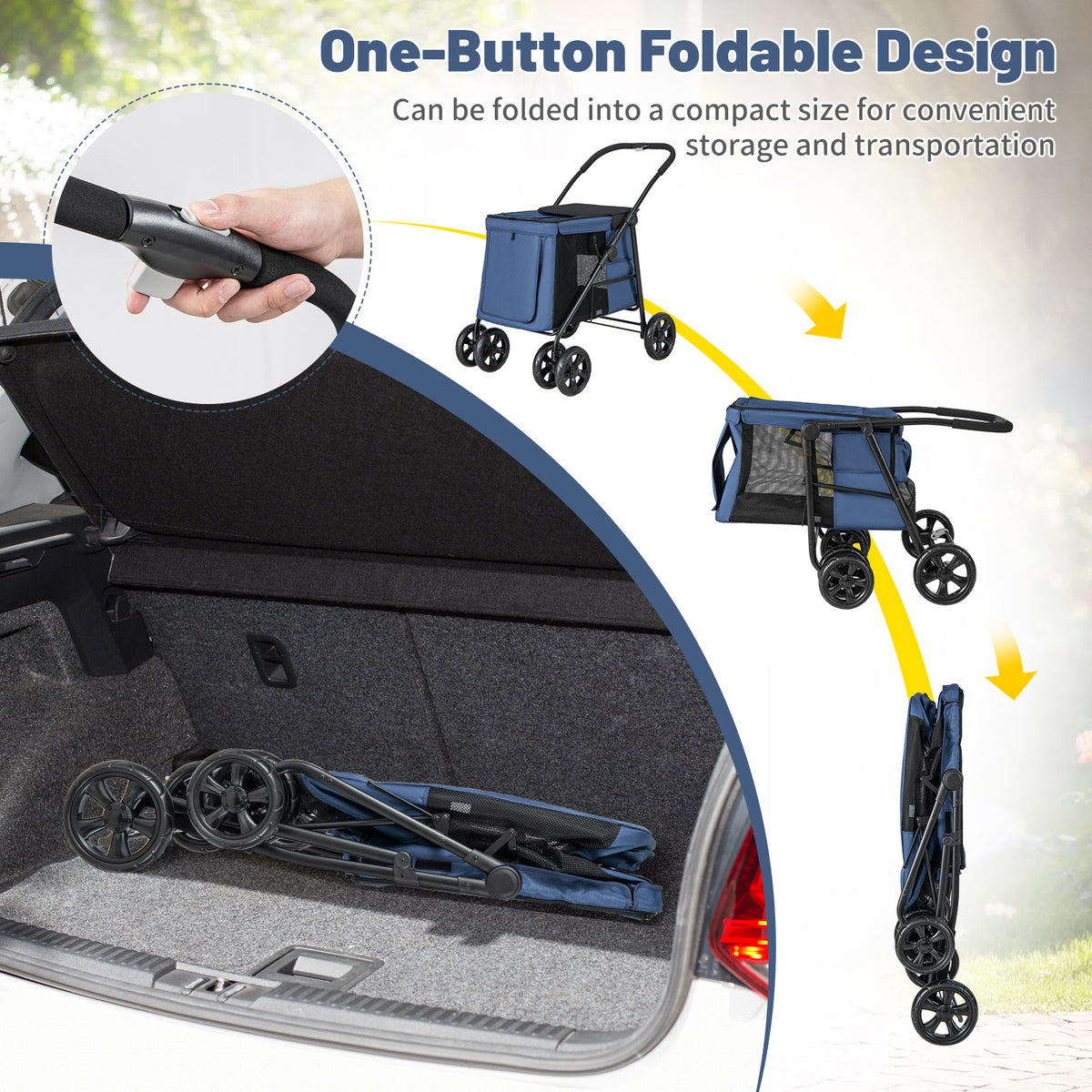 Folding Pet Stroller for Small and Medium Pets with Breathable Mesh andx One-Button Foldable-Gray-Dog Supplies-DECOROLALA