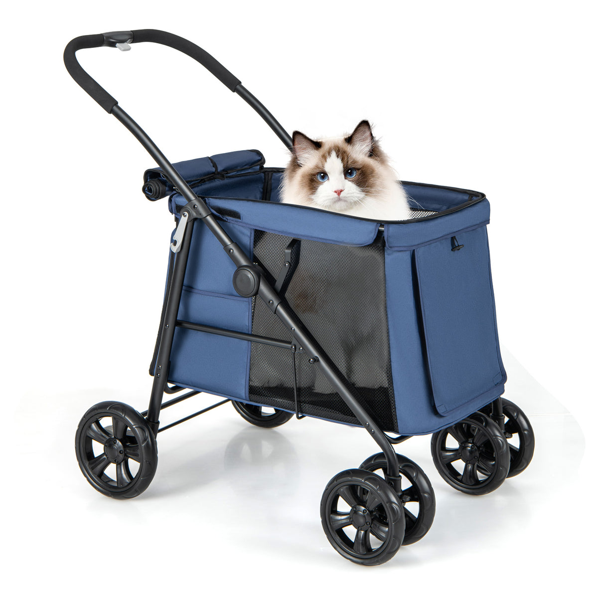 Folding Pet Stroller for Small and Medium Pets with Breathable Mesh andx One-Button Foldable-Gray-Dog Supplies-DECOROLALA