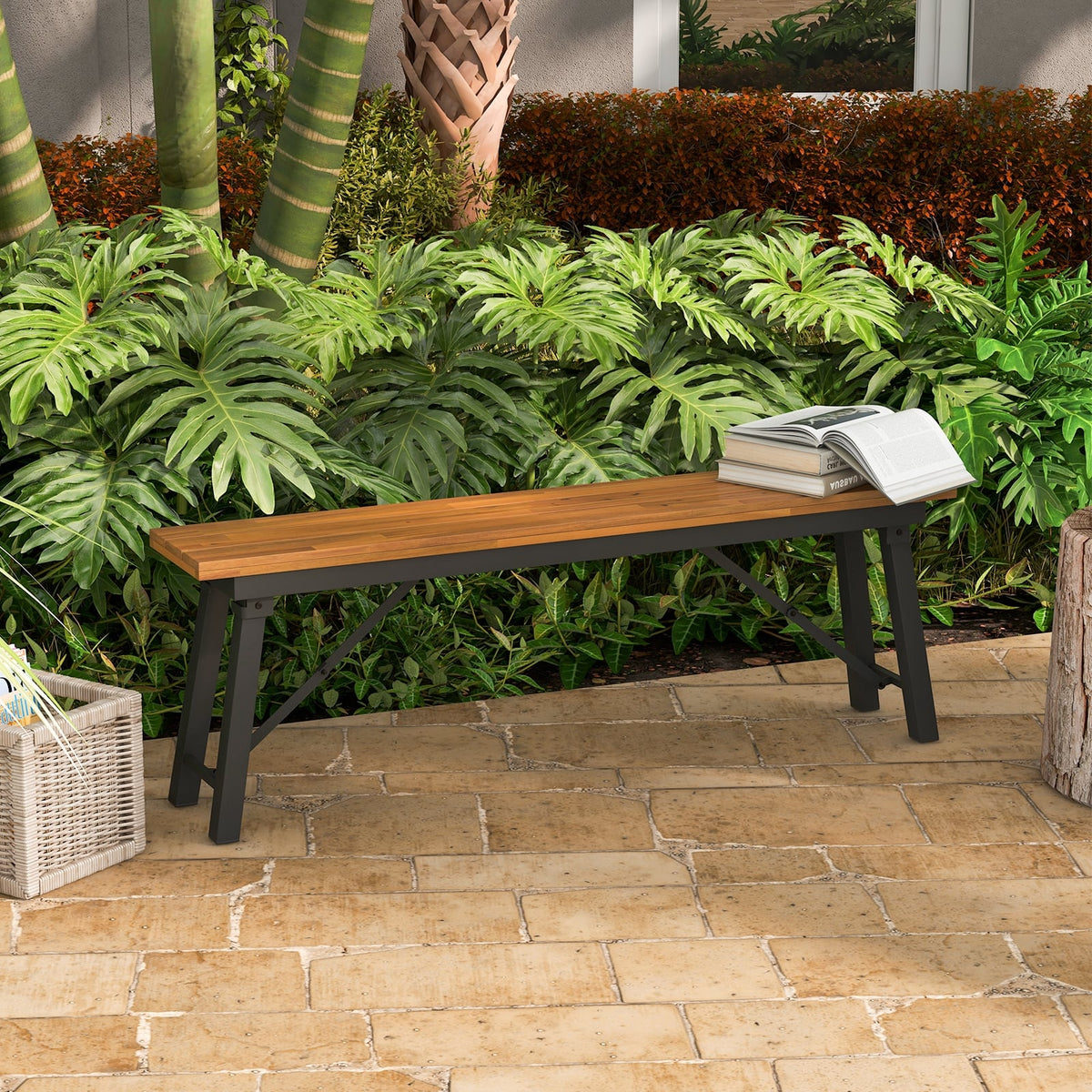 Folding Picnic Bench Set Rectangular Acacia Wood Dining Camping BBQ Benches-Outdoor Benches-DECOROLALA
