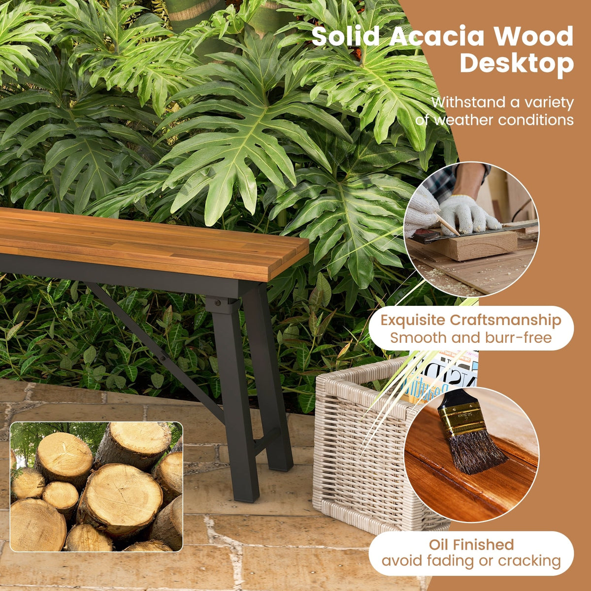 Folding Picnic Bench Set Rectangular Acacia Wood Dining Camping BBQ Benches-Outdoor Benches-DECOROLALA