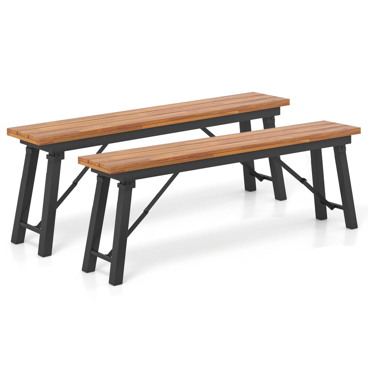 Folding Picnic Bench Set Rectangular Acacia Wood Dining Camping BBQ Benches-Outdoor Benches-DECOROLALA