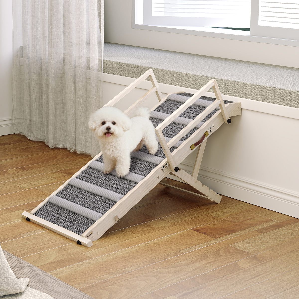 Folding Pine Wood Pet Ramp with Rails - Adjustable Height 15-19"-Dog Supplies-DECOROLALA