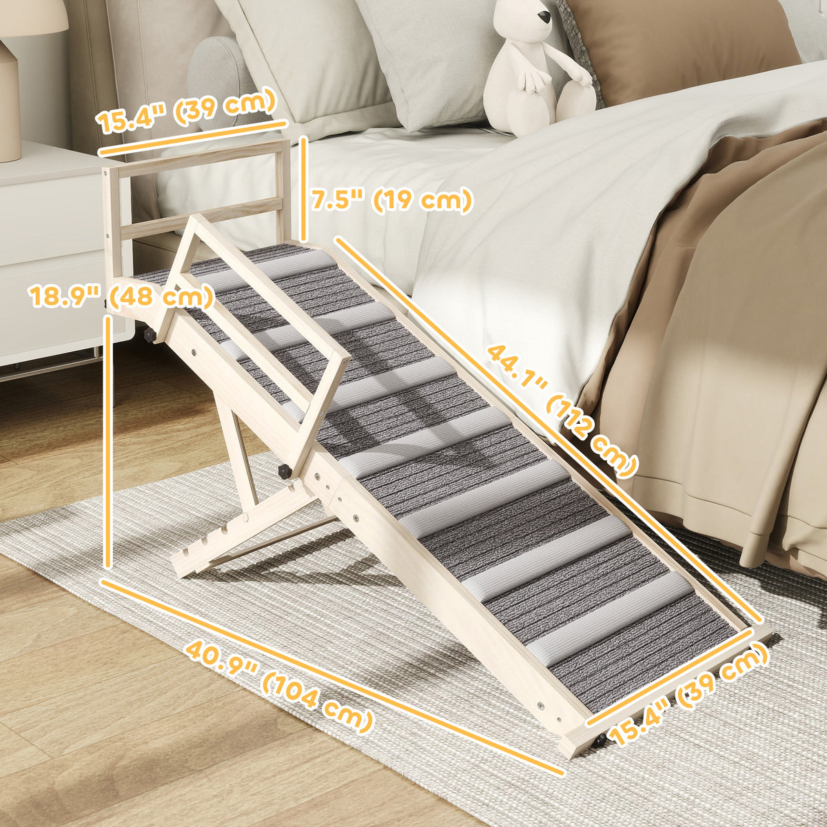 Folding Pine Wood Pet Ramp with Rails - Adjustable Height 15-19"-Dogs-DECOROLALA