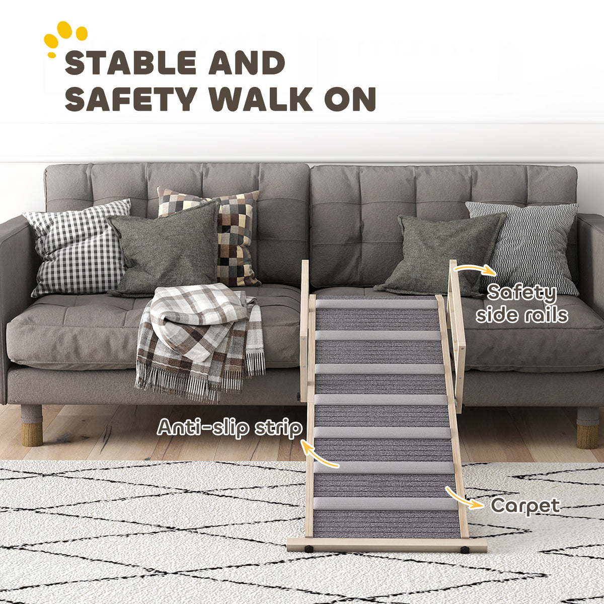 Folding Pine Wood Pet Ramp with Rails - Adjustable Height 15-19"-Dogs-DECOROLALA