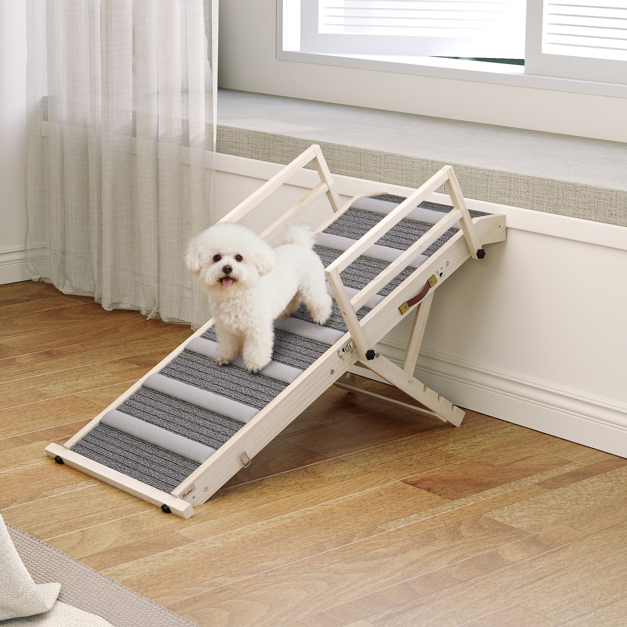 Folding Pine Wood Pet Ramp with Rails - Adjustable Height 15-19"-Dogs-DECOROLALA