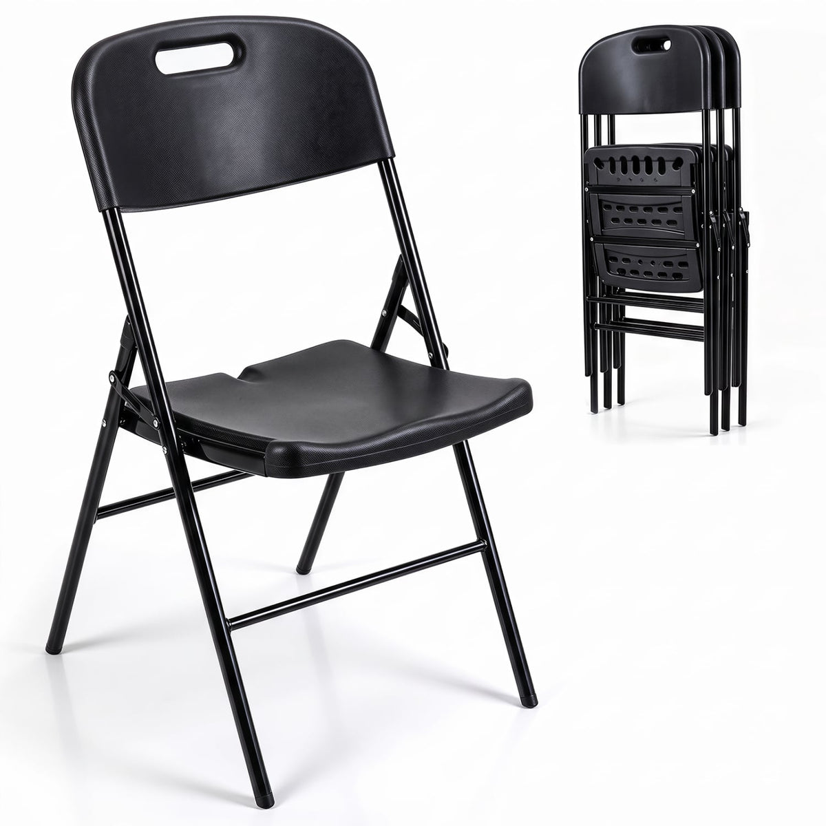 Folding Plastic Chairs 4 Pack w/ HDPE Backrest & Seat 330 LBS for Indoor Outdoor Events-Black-Dining Chairs-DECOROLALA