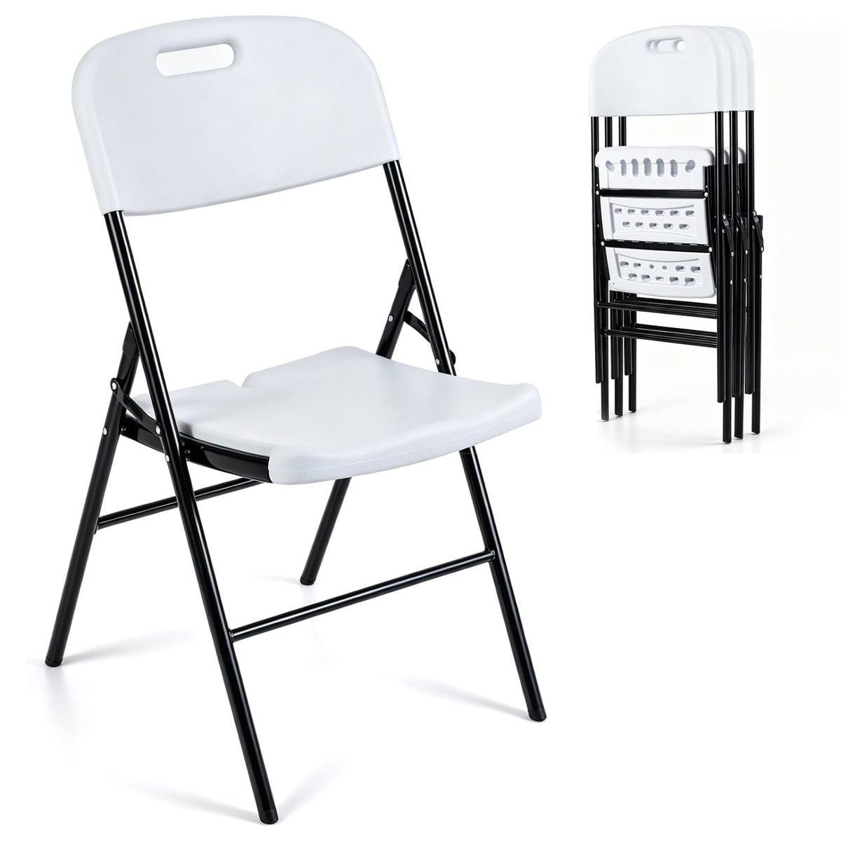 Folding Plastic Chairs 4 Pack w/ HDPE Backrest & Seat 330 LBS for Indoor Outdoor Events-White-Dining Chairs-DECOROLALA