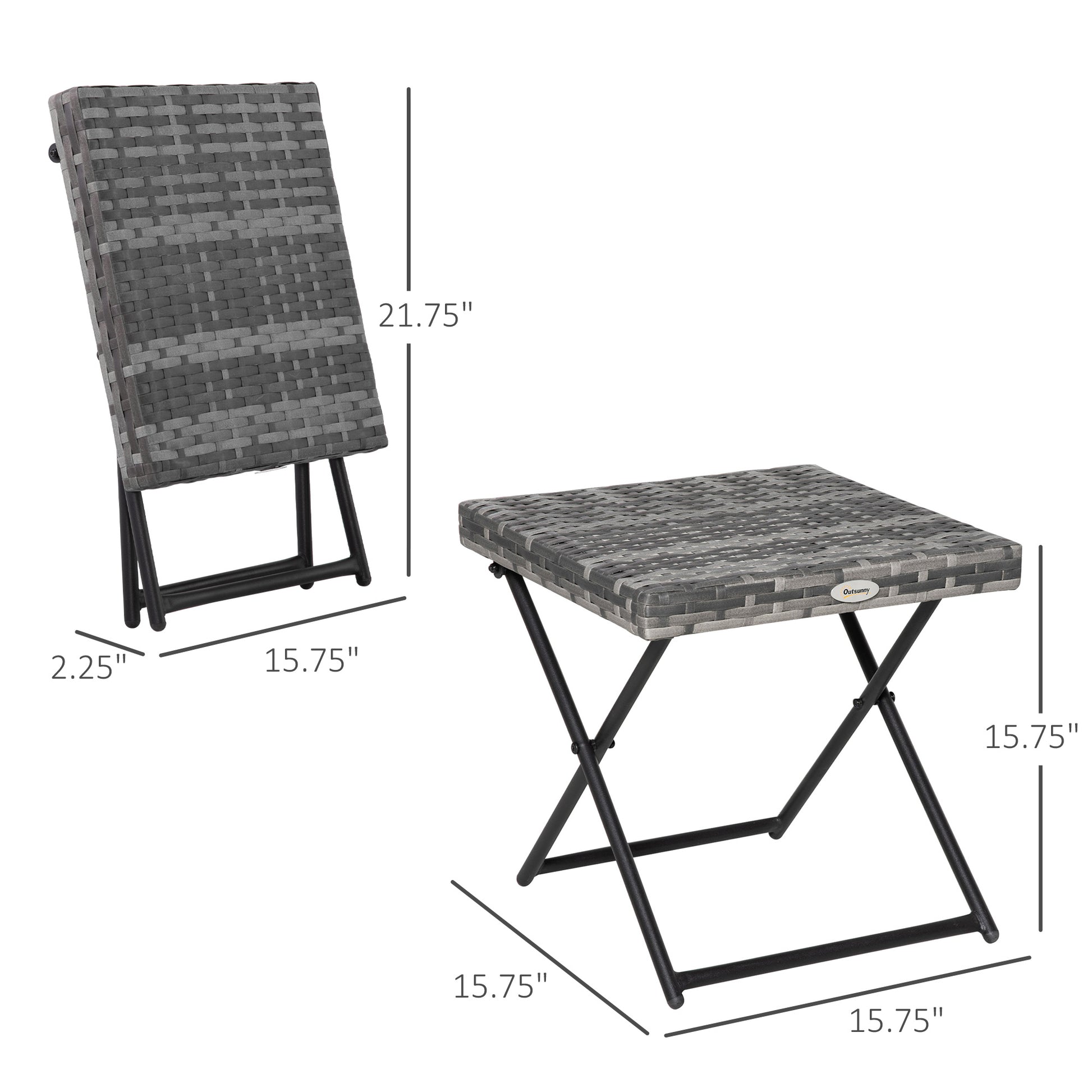 Folding Rattan Side Table - Grey 16" Outdoor Wicker Table-Patio & Garden > Patio Furniture > Patio Side Tables-DECOROLALA