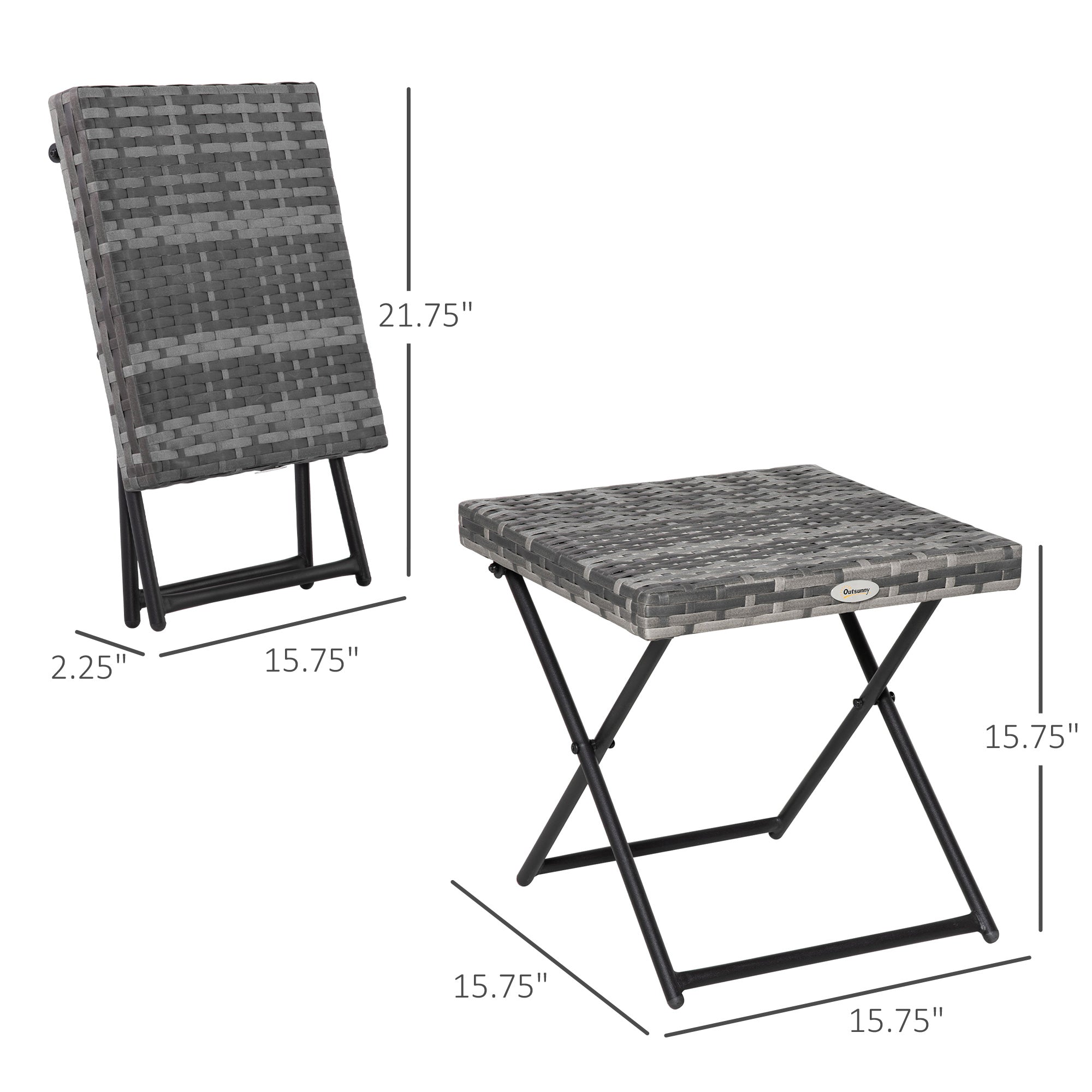 Folding Rattan Side Table - Grey 16" Outdoor Wicker Table-Patio & Garden > Patio Furniture > Patio Side Tables-DECOROLALA