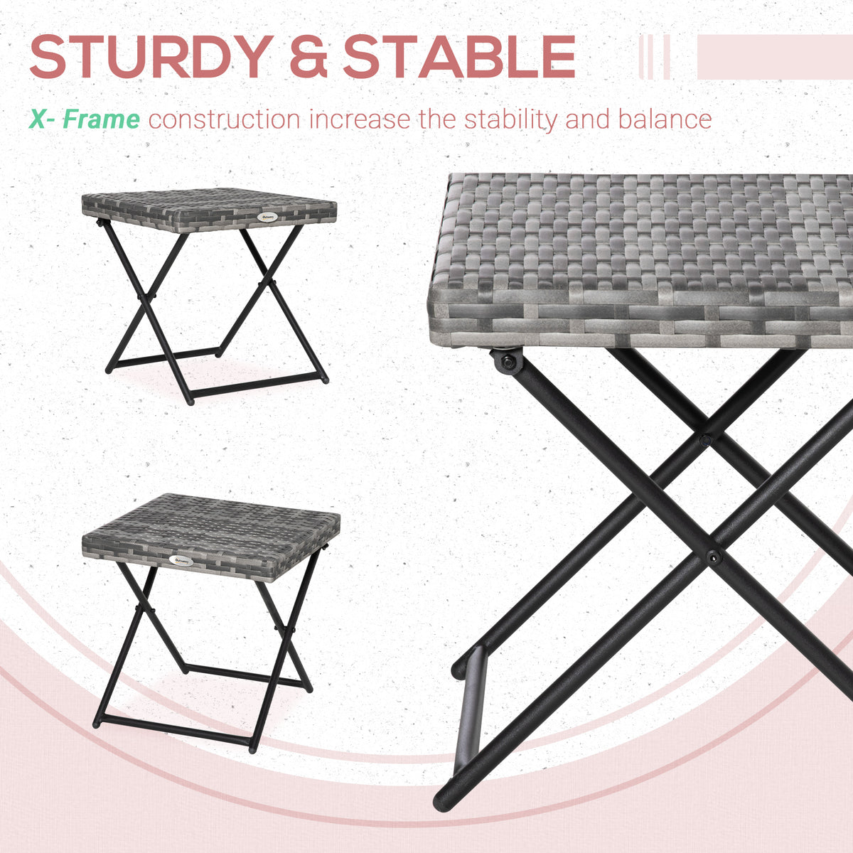 Folding Rattan Side Table - Grey 16" Outdoor Wicker Table-Patio & Garden > Patio Furniture > Patio Side Tables-DECOROLALA