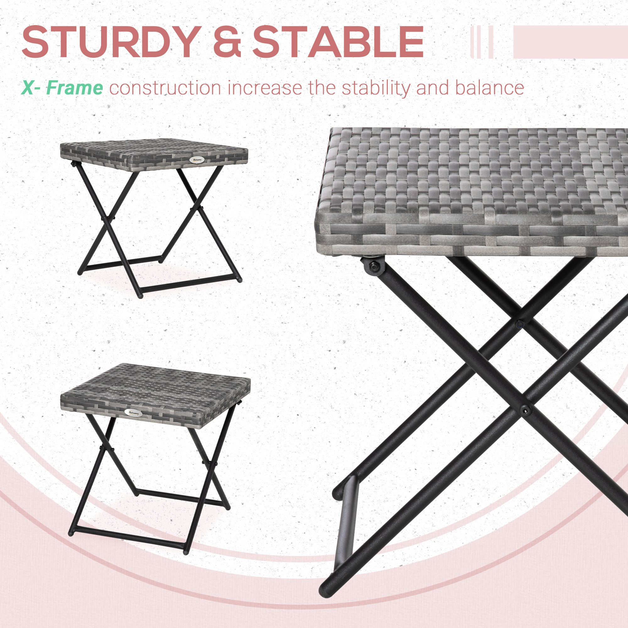Folding Rattan Side Table - Grey 16" Outdoor Wicker Table-Patio & Garden > Patio Furniture > Patio Side Tables-DECOROLALA