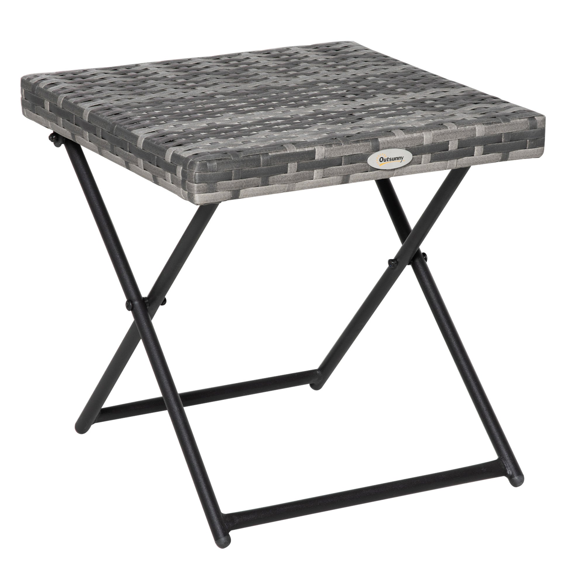 Folding Rattan Side Table - Grey 16" Outdoor Wicker Table-Patio & Garden > Patio Furniture > Patio Side Tables-DECOROLALA