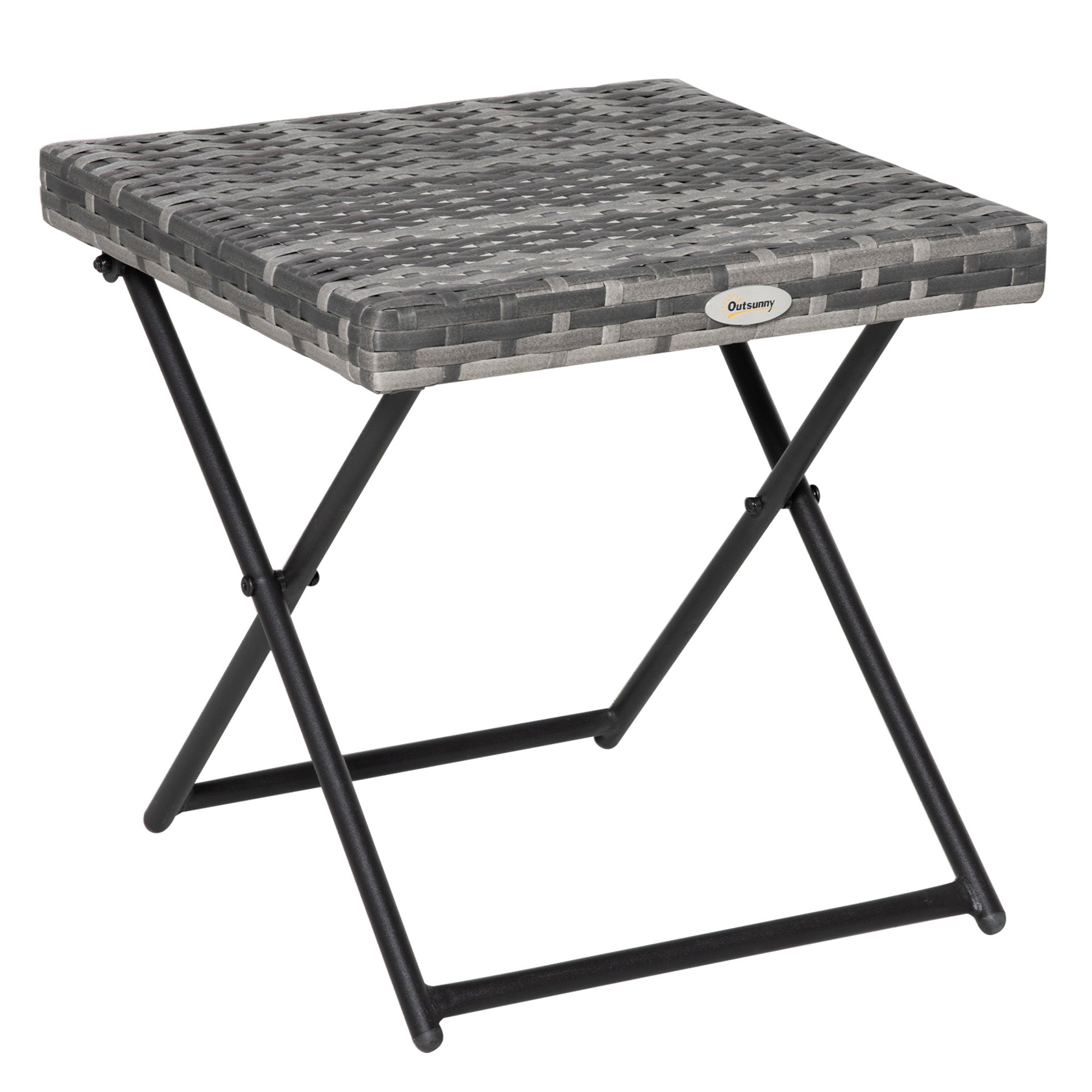 Folding Rattan Side Table - Grey 16" Outdoor Wicker Table-Patio & Garden > Patio Furniture > Patio Side Tables-DECOROLALA