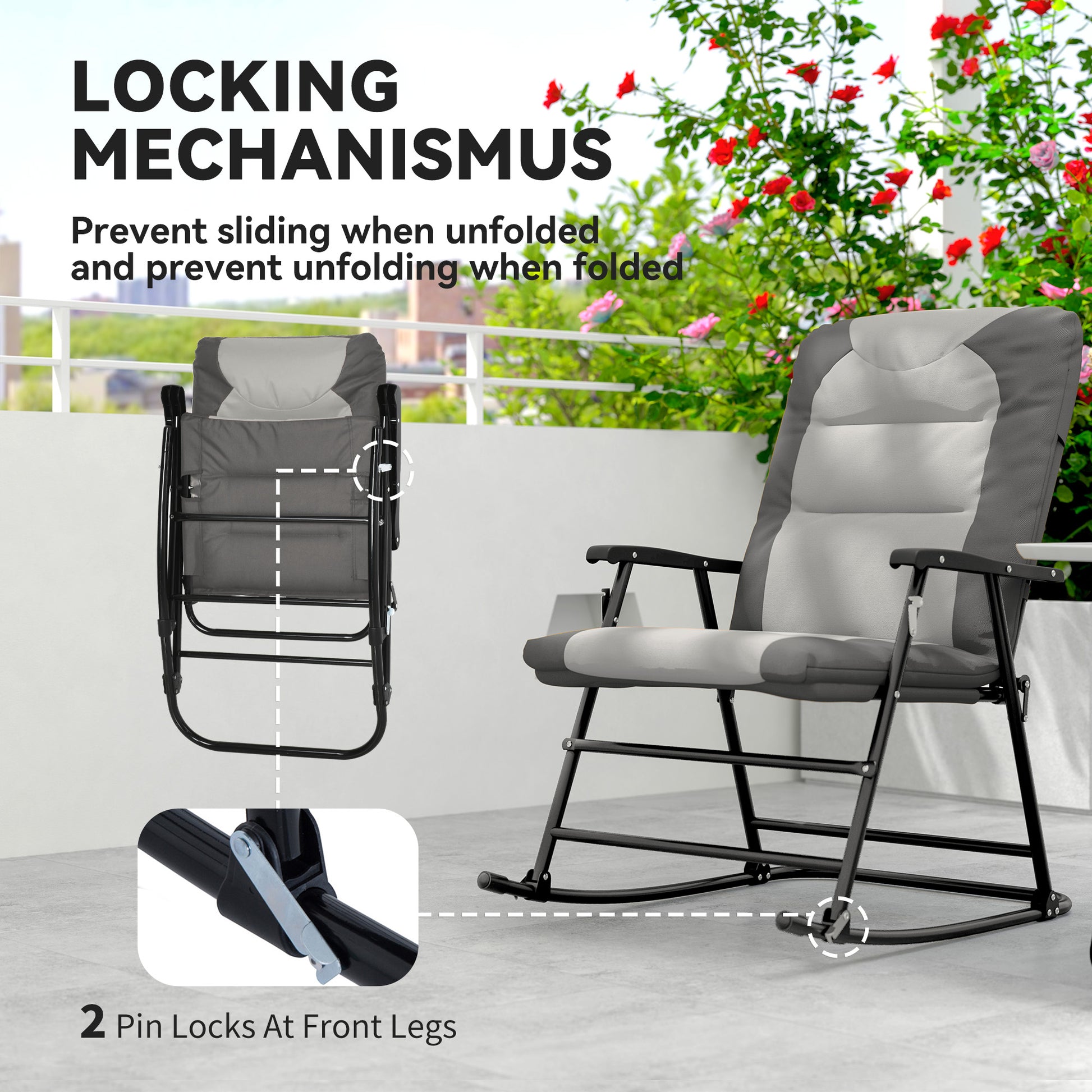 Folding Rocking Chair Set of 2 - Light Grey-DECOROLALA