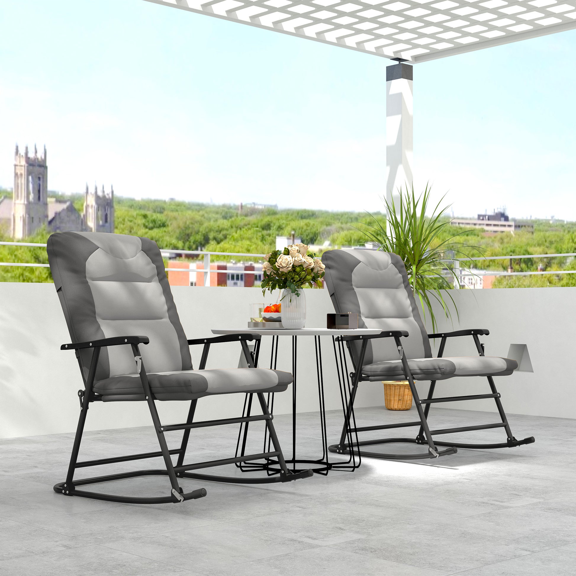 Folding Rocking Chair Set of 2 - Light Grey-DECOROLALA
