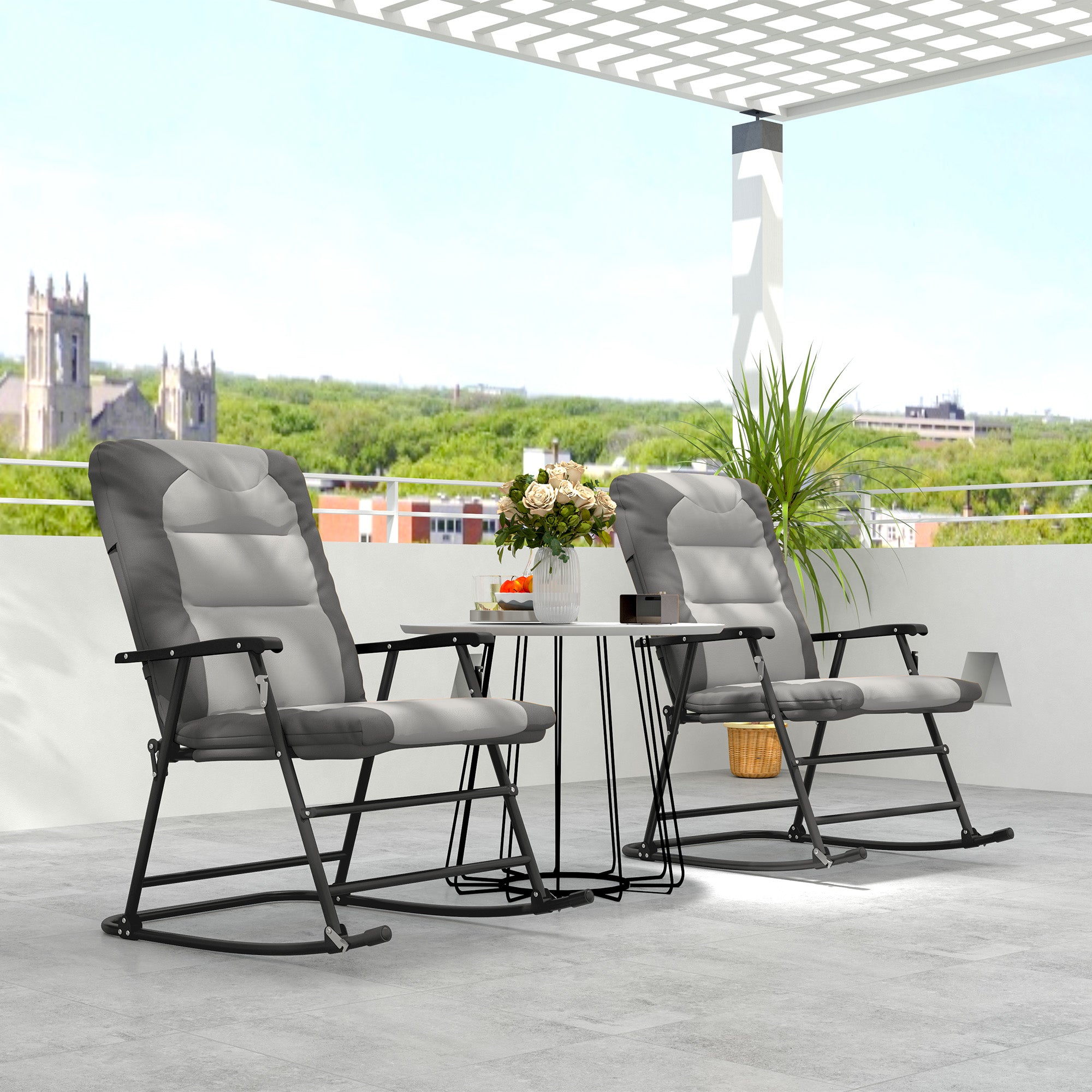 Folding Rocking Chair Set of 2 - Light Grey-DECOROLALA