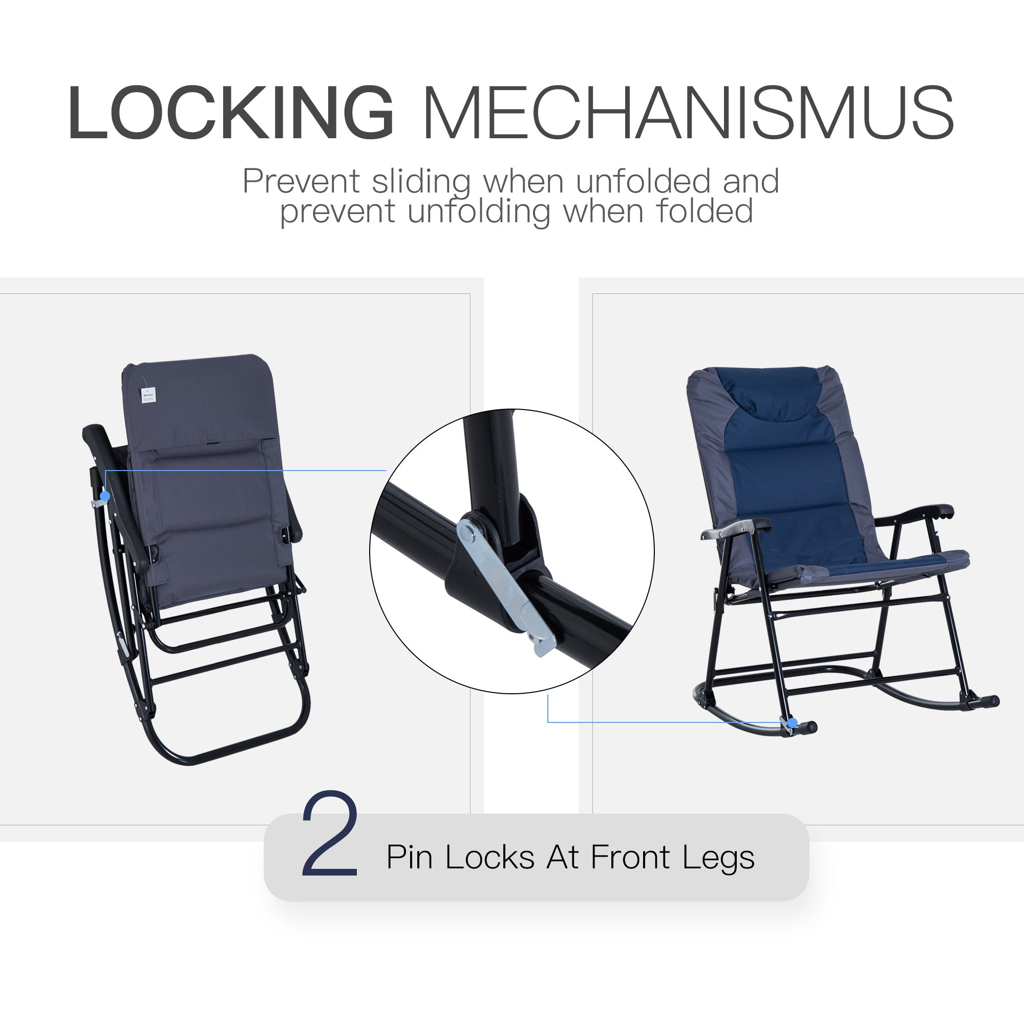 Folding Rocking Chair Set of 2 - Navy Blue-DECOROLALA