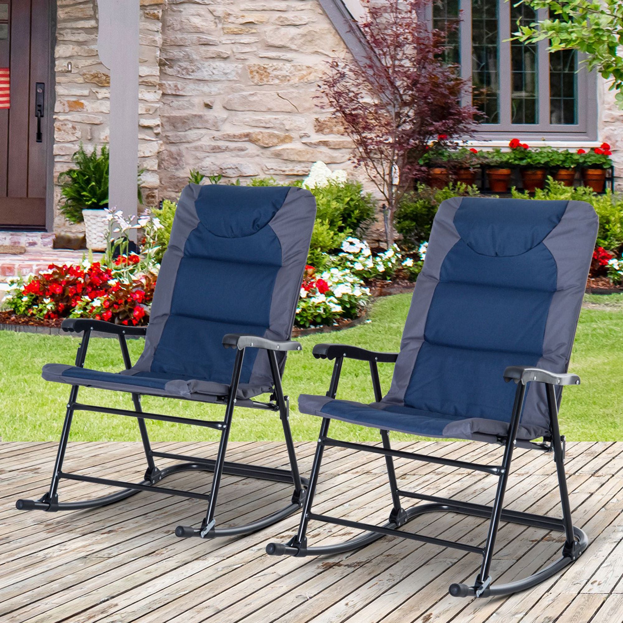 Folding Rocking Chair Set of 2 - Navy Blue-DECOROLALA