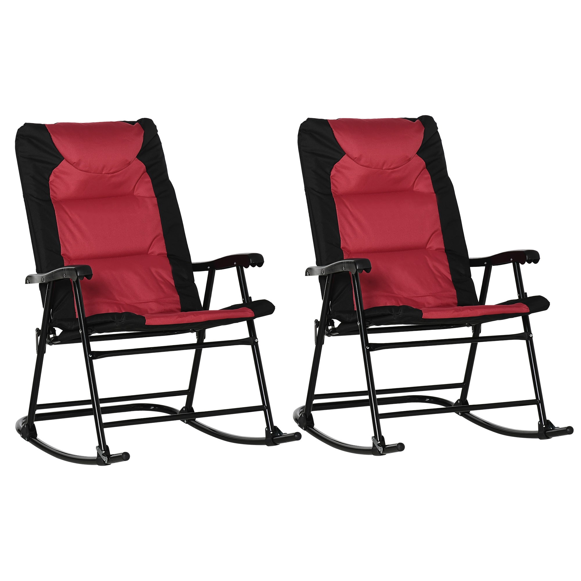 Folding Rocking Chairs Set of 2 - Red & Black, Padded with Armrests-DECOROLALA