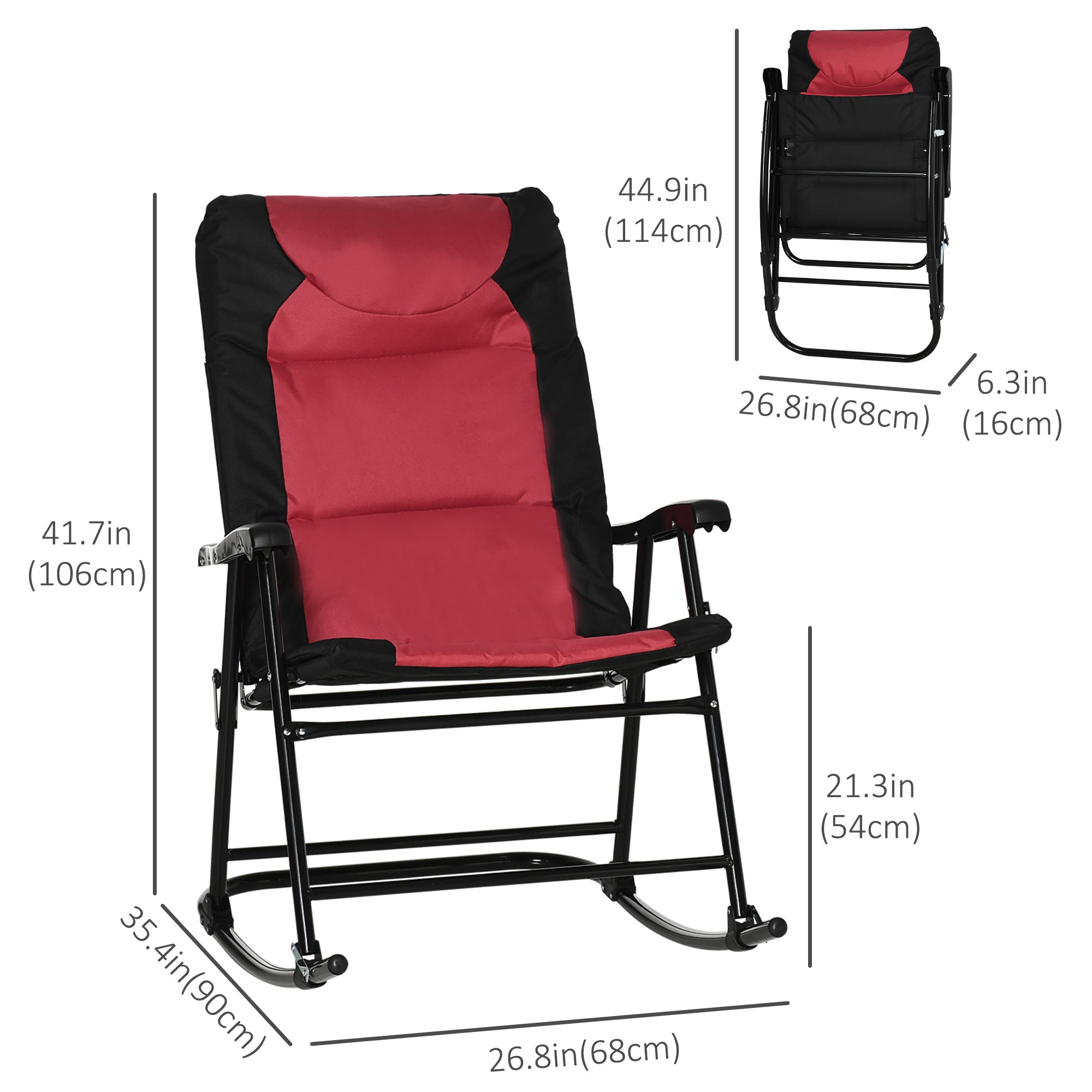 Folding Rocking Chairs Set of 2 - Red & Black, Padded with Armrests-DECOROLALA
