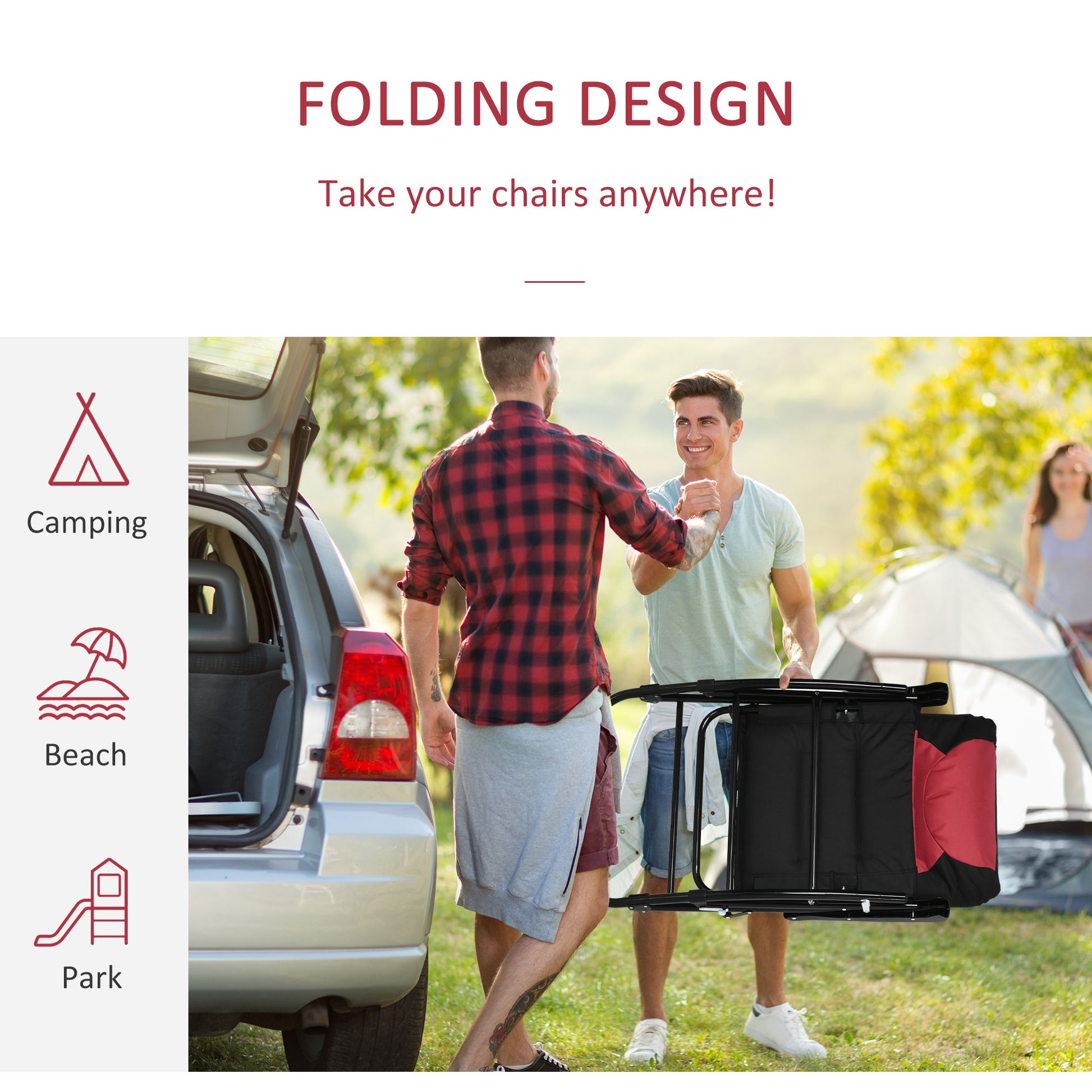 Folding Rocking Chairs Set of 2 - Red & Black, Padded with Armrests-DECOROLALA