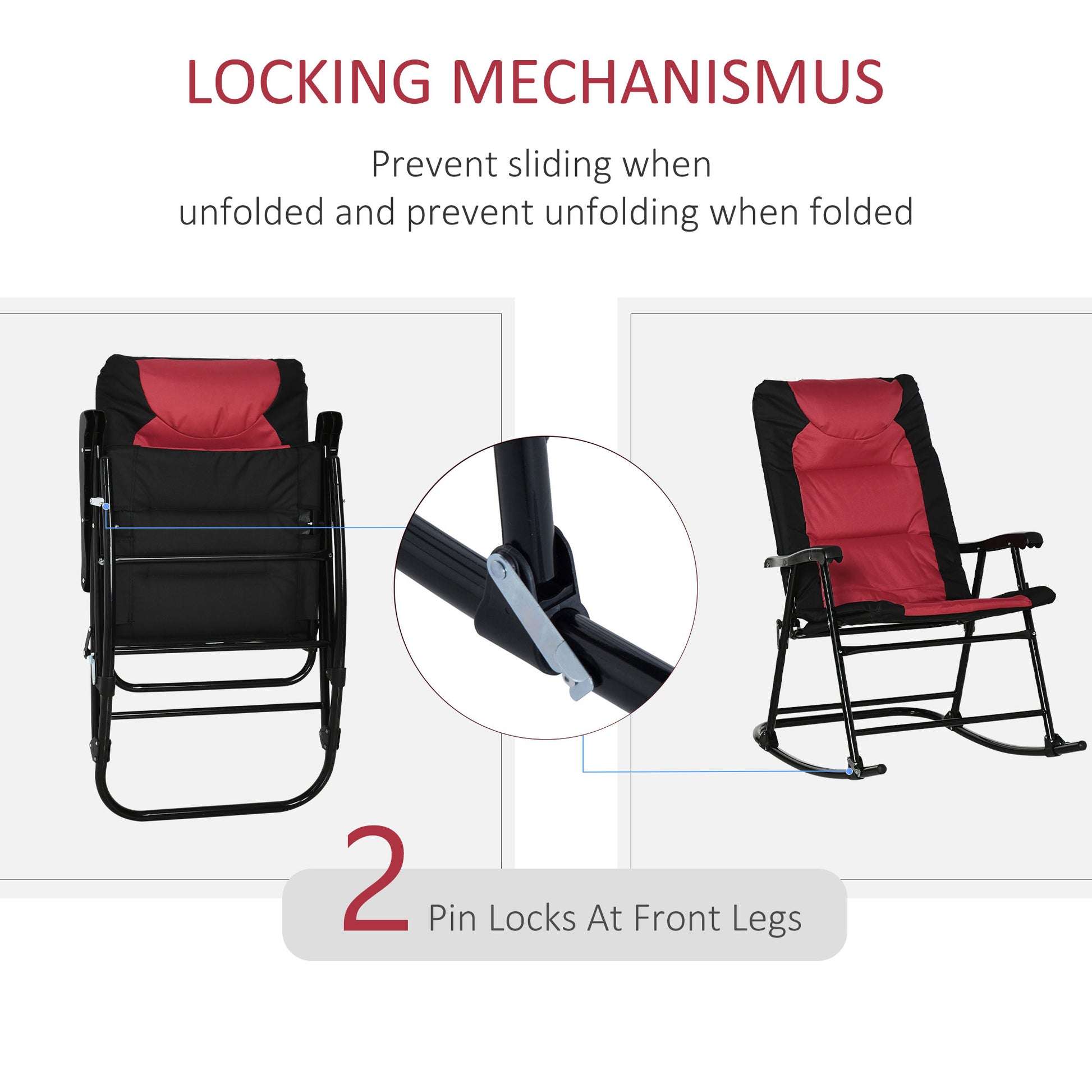 Folding Rocking Chairs Set of 2 - Red & Black, Padded with Armrests-DECOROLALA